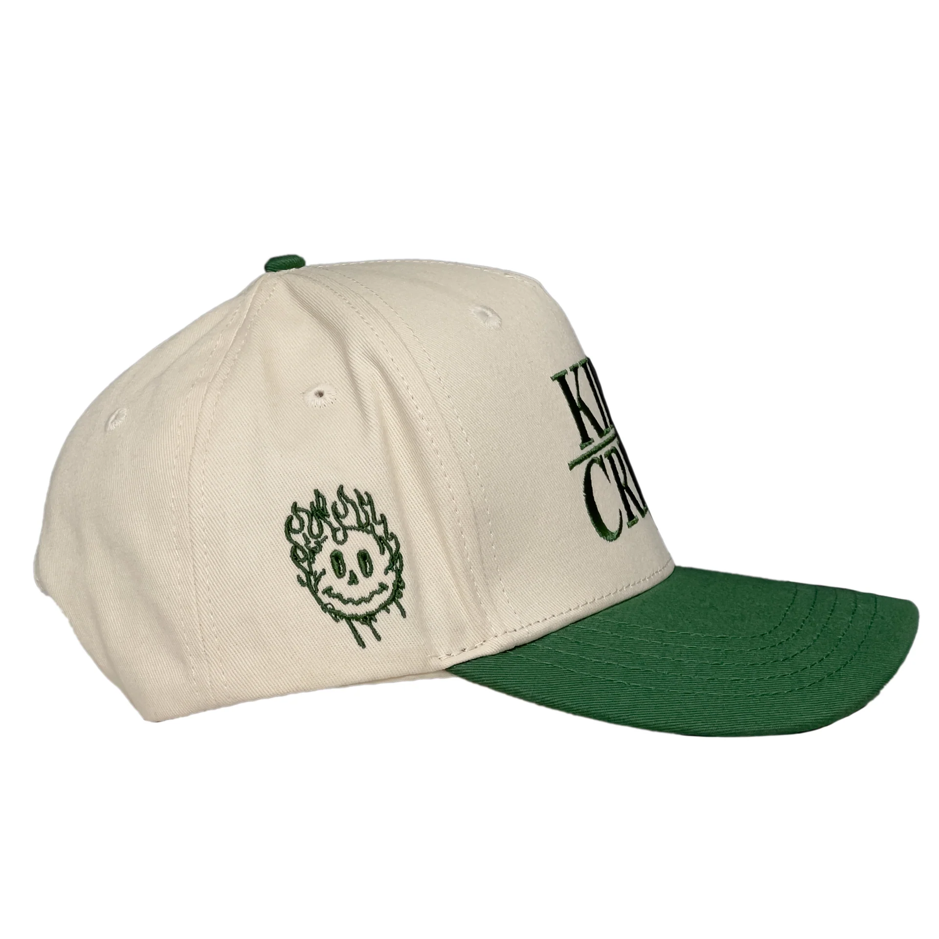 "SMILEY" 5 PANEL SNAPBACK - CREAM / OLIVE - Image 2