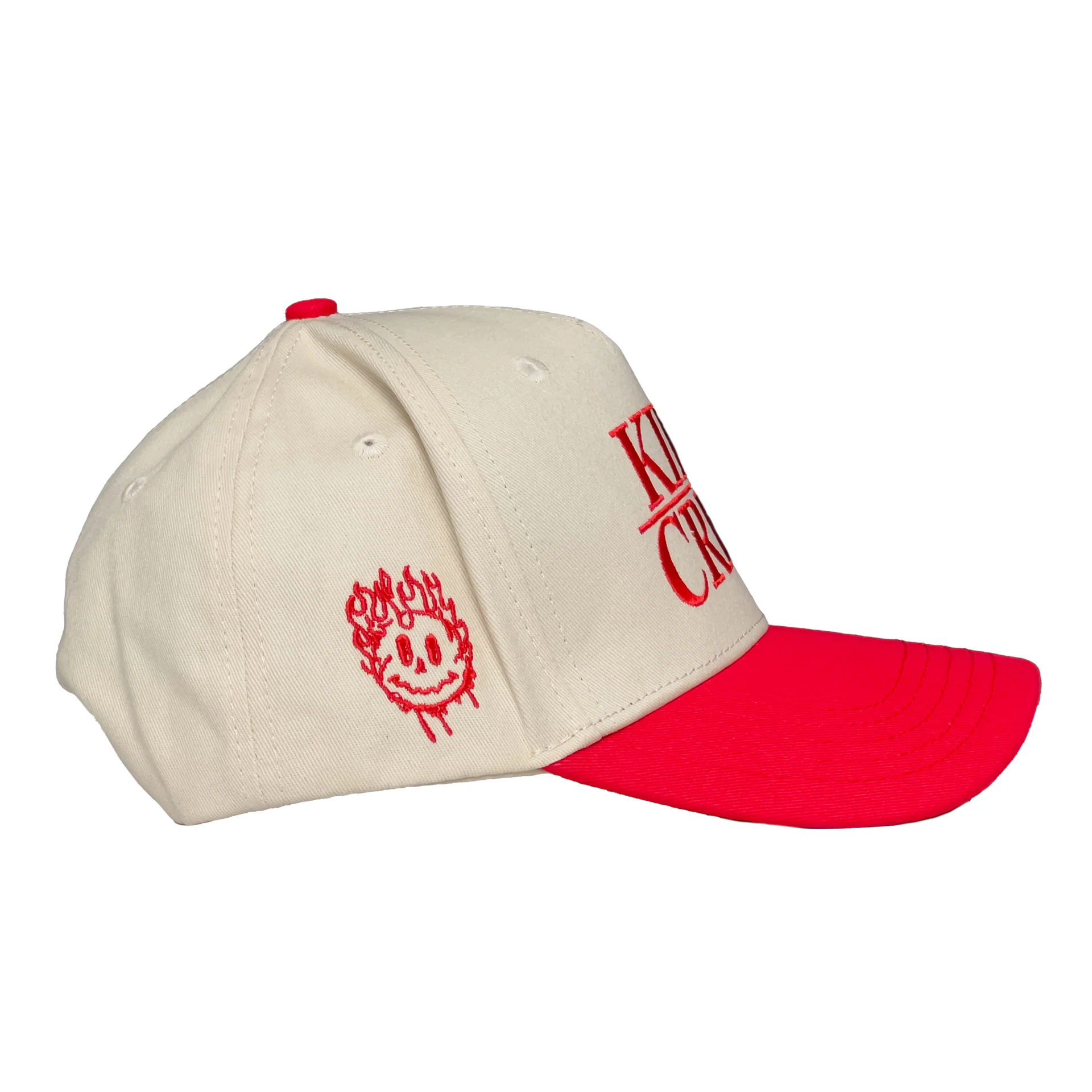 "SMILEY" 5 PANEL SNAPBACK - CREAM / RED - Image 2