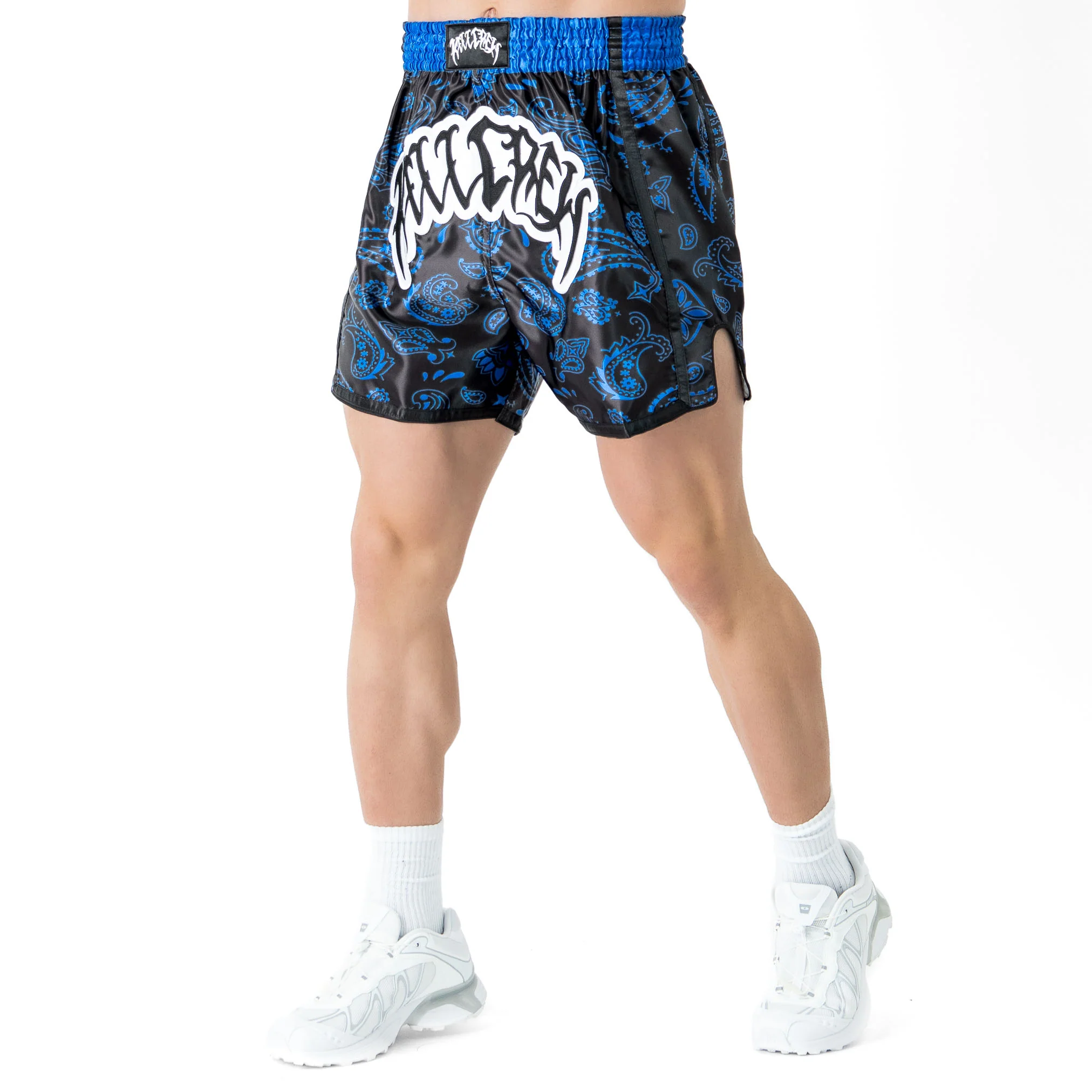 BANDANA FIGHT SHORTS - BLACK / BLUE - Image 3