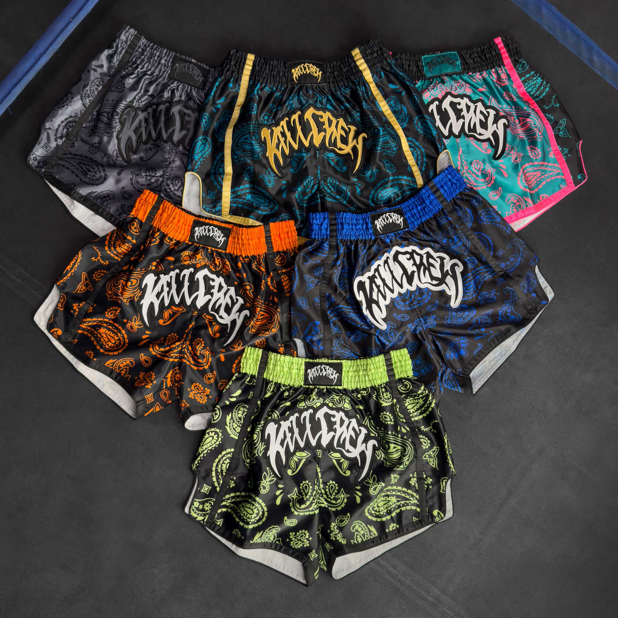 BANDANA FIGHT SHORTS - BLACK / BLUE - Image 7