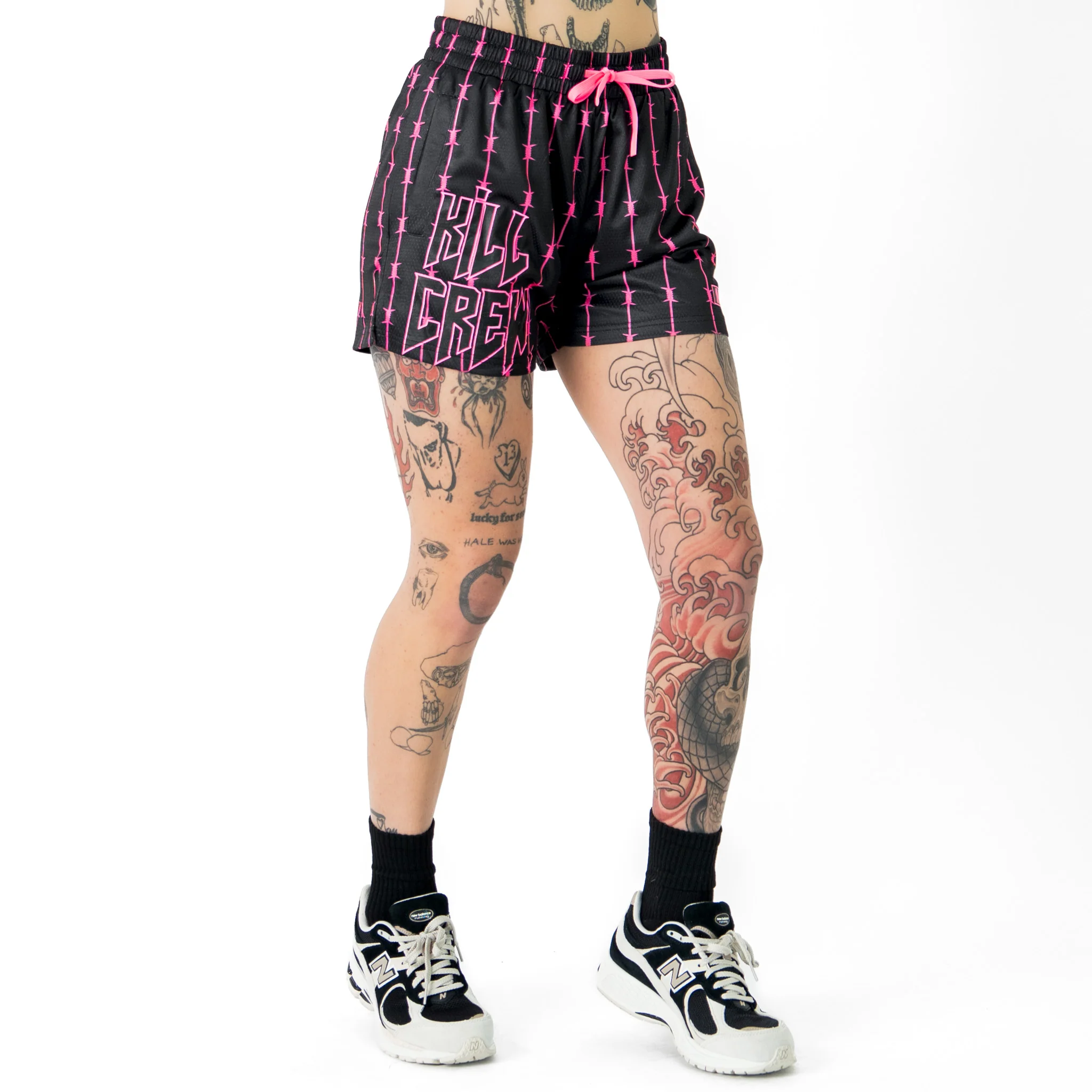 BARBWIRE MUAY THAI SHORTS (MID THIGH CUT) - BLACK / PINK - Image 5