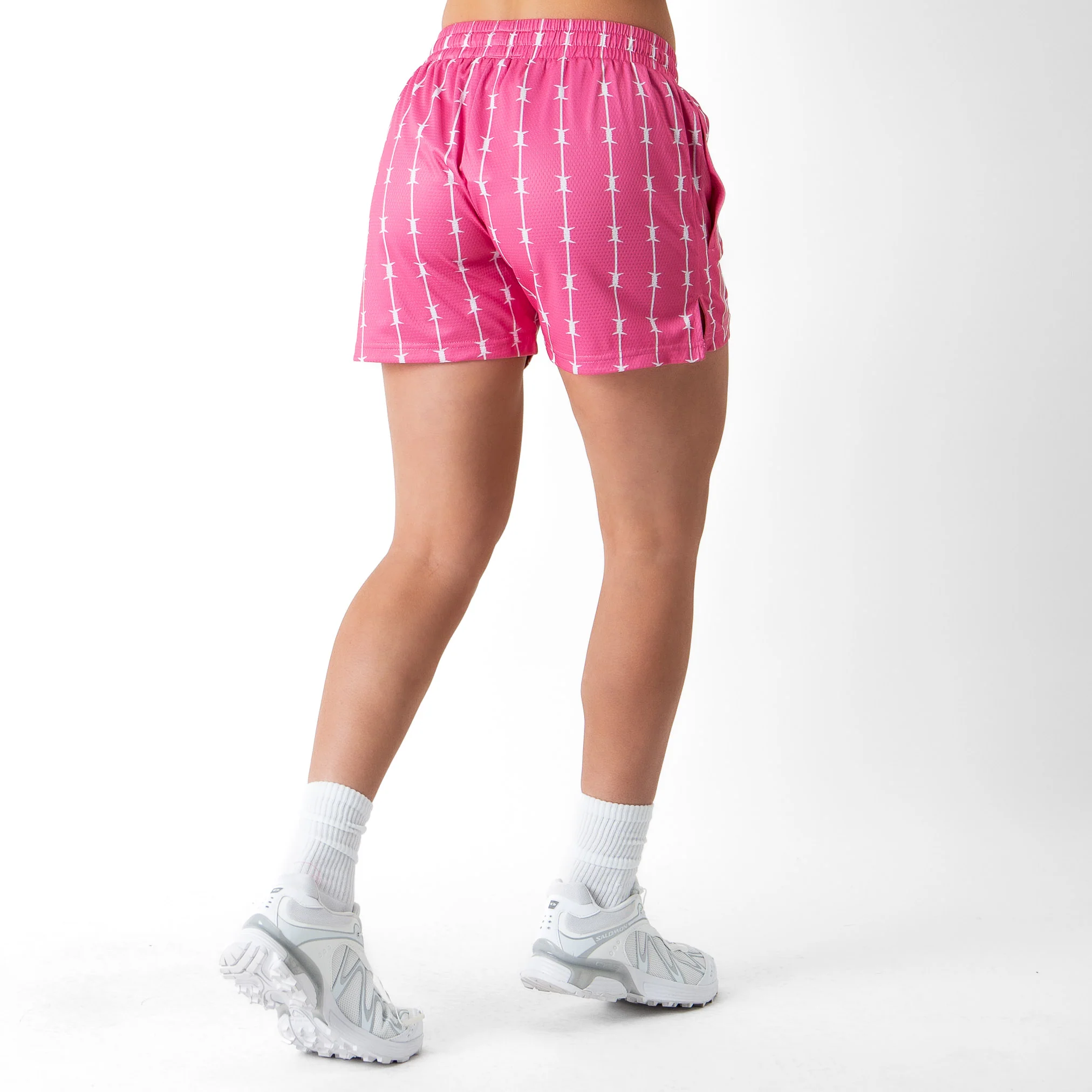 BARBWIRE MUAY THAI SHORTS (MID THIGH CUT) - PINK / WHITE - Image 6