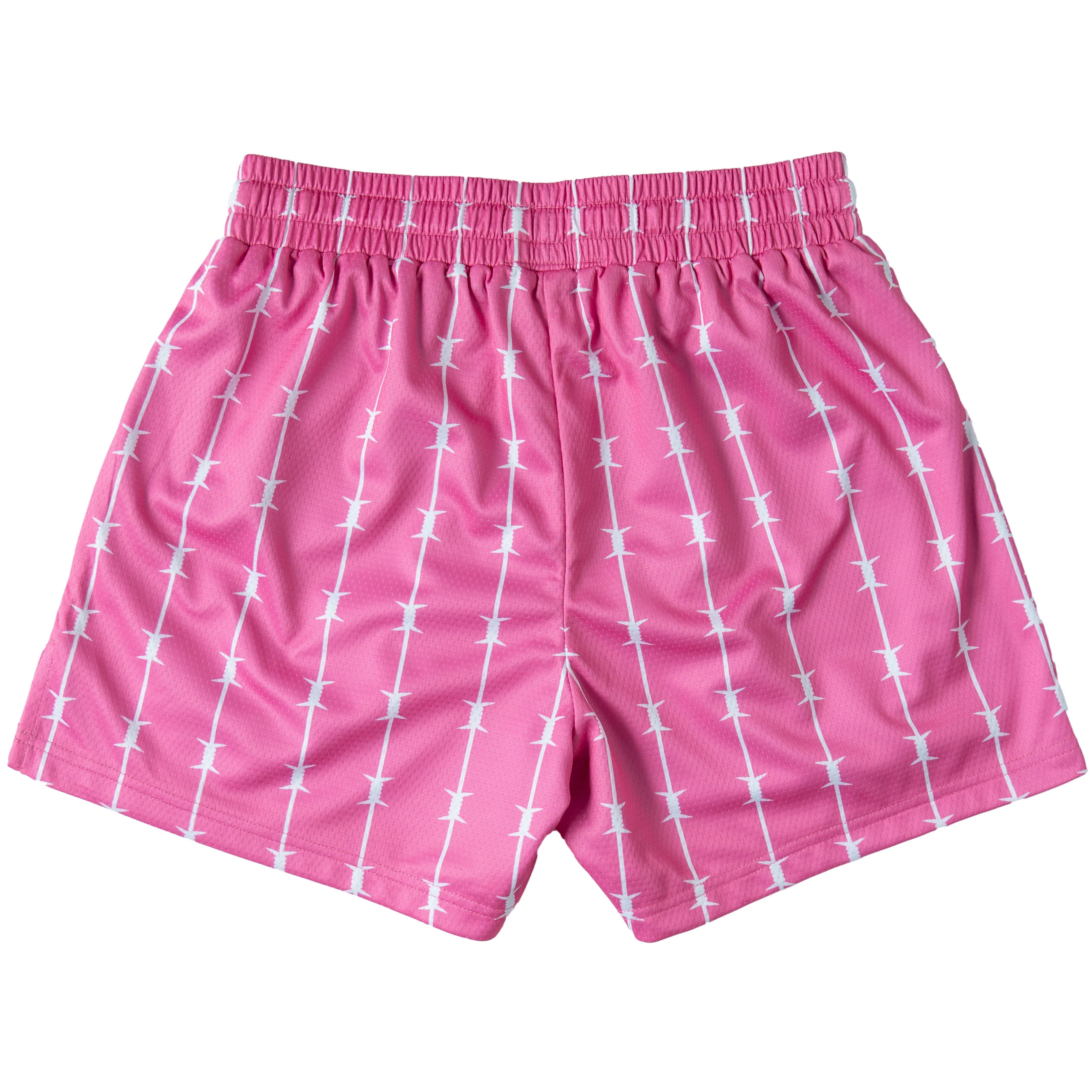 BARBWIRE MUAY THAI SHORTS (MID THIGH CUT) - PINK / WHITE - Image 7