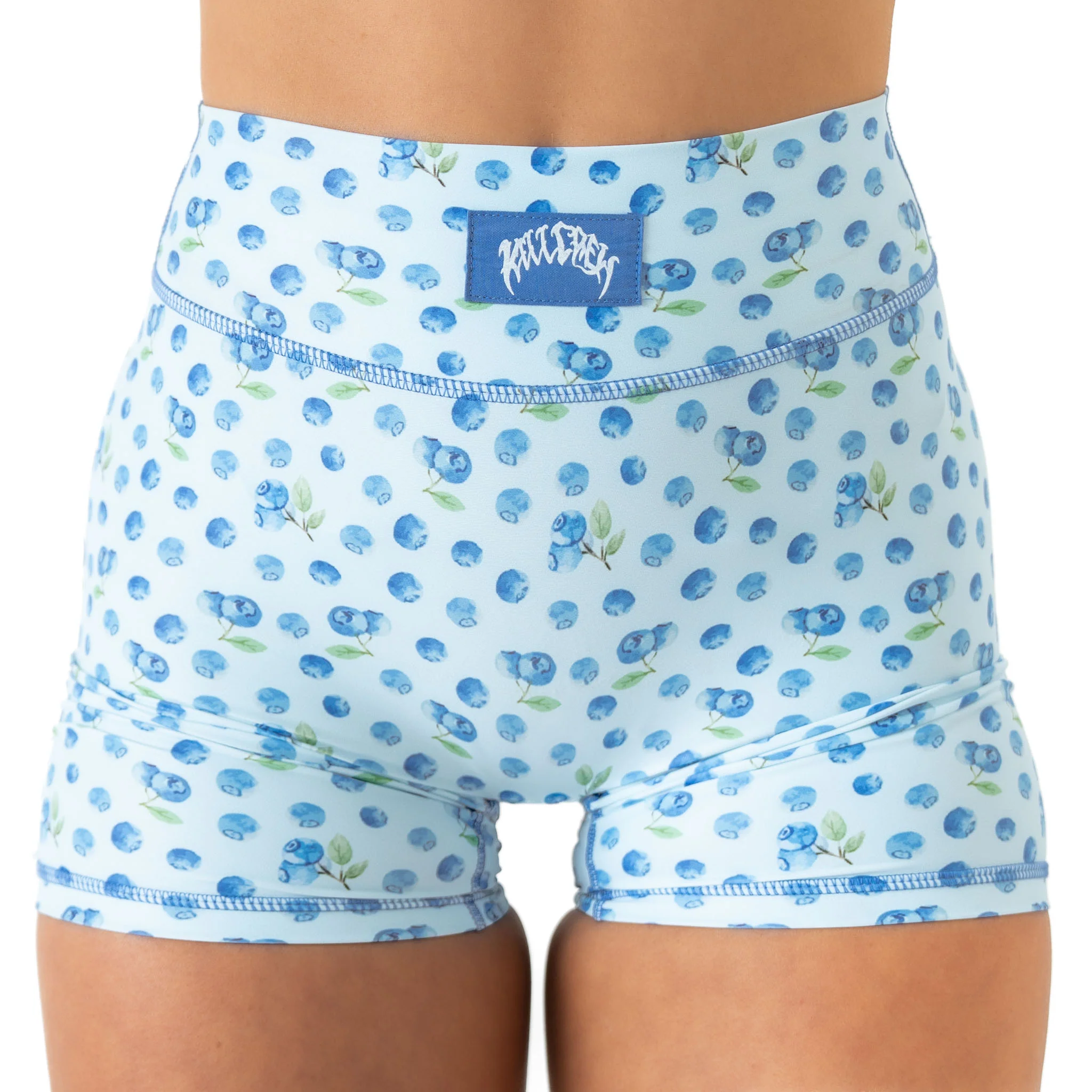 BLUEBERRY MID RISE BIKER SHORT - BLUE