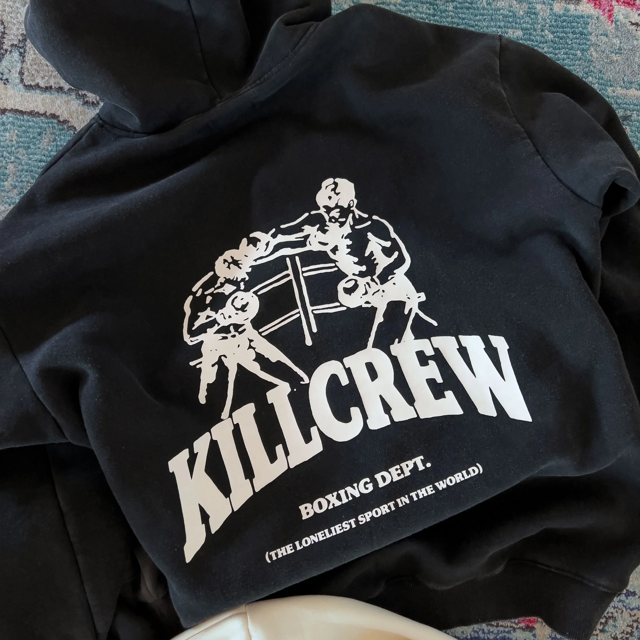 OVERSIZED LUX BOXING DEPARTMENT HOODIE - BLACK / WHITE - Image 3