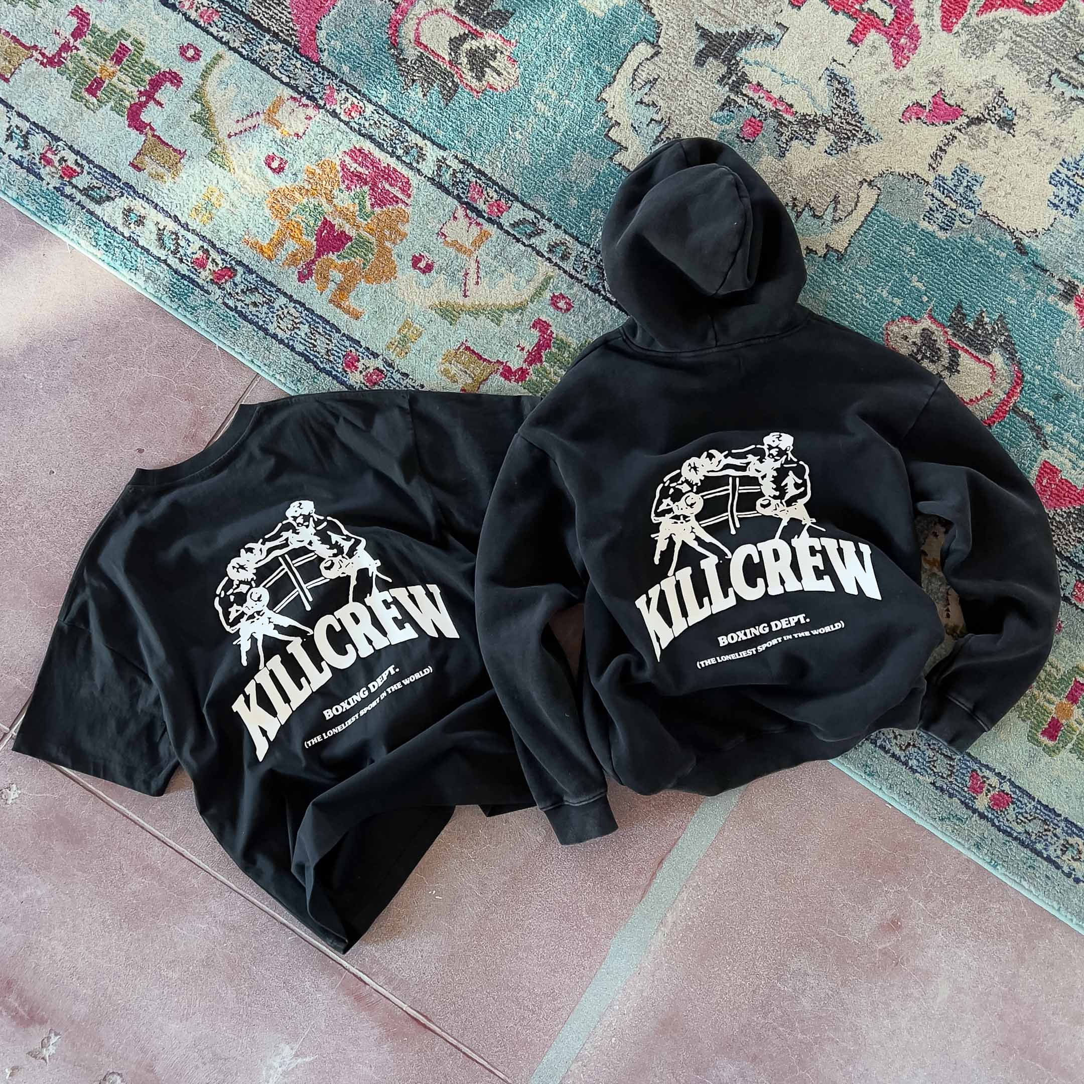 OVERSIZED LUX BOXING DEPARTMENT HOODIE - BLACK / WHITE - Image 4