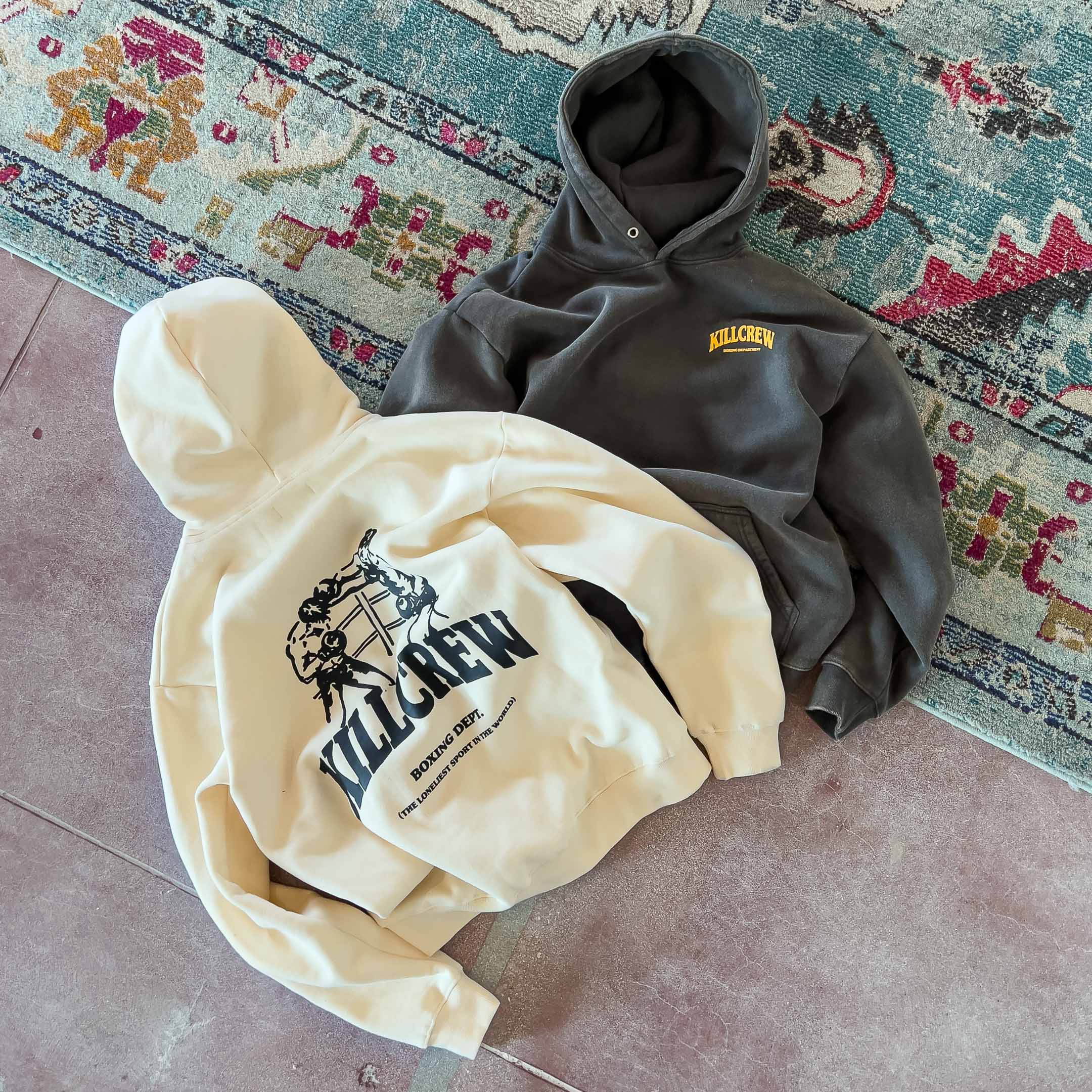 OVERSIZED LUX BOXING DEPARTMENT HOODIE - CREAM / BLACK - Image 4