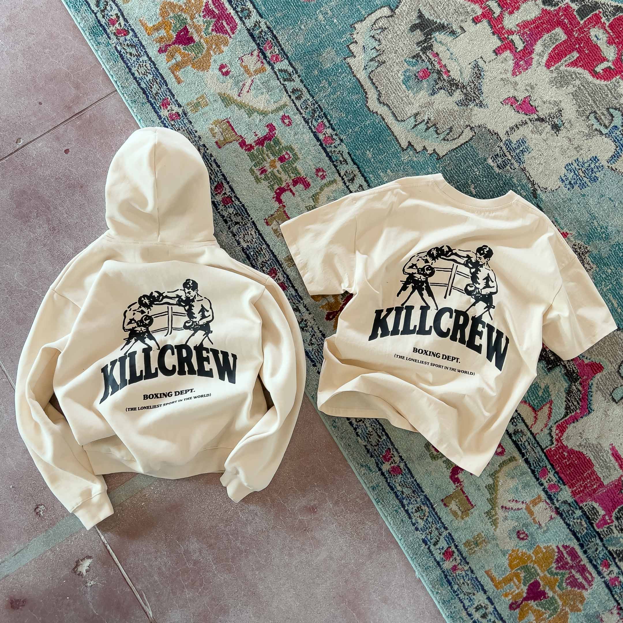 OVERSIZED LUX BOXING DEPARTMENT HOODIE - CREAM / BLACK - Image 5