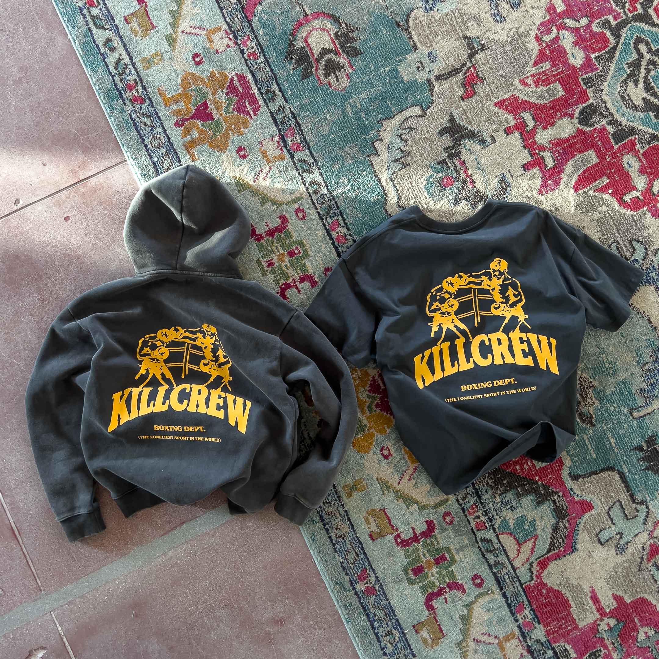 OVERSIZED LUX BOXING DEPARTMENT HOODIE - GUNMETAL / GOLD - Image 6