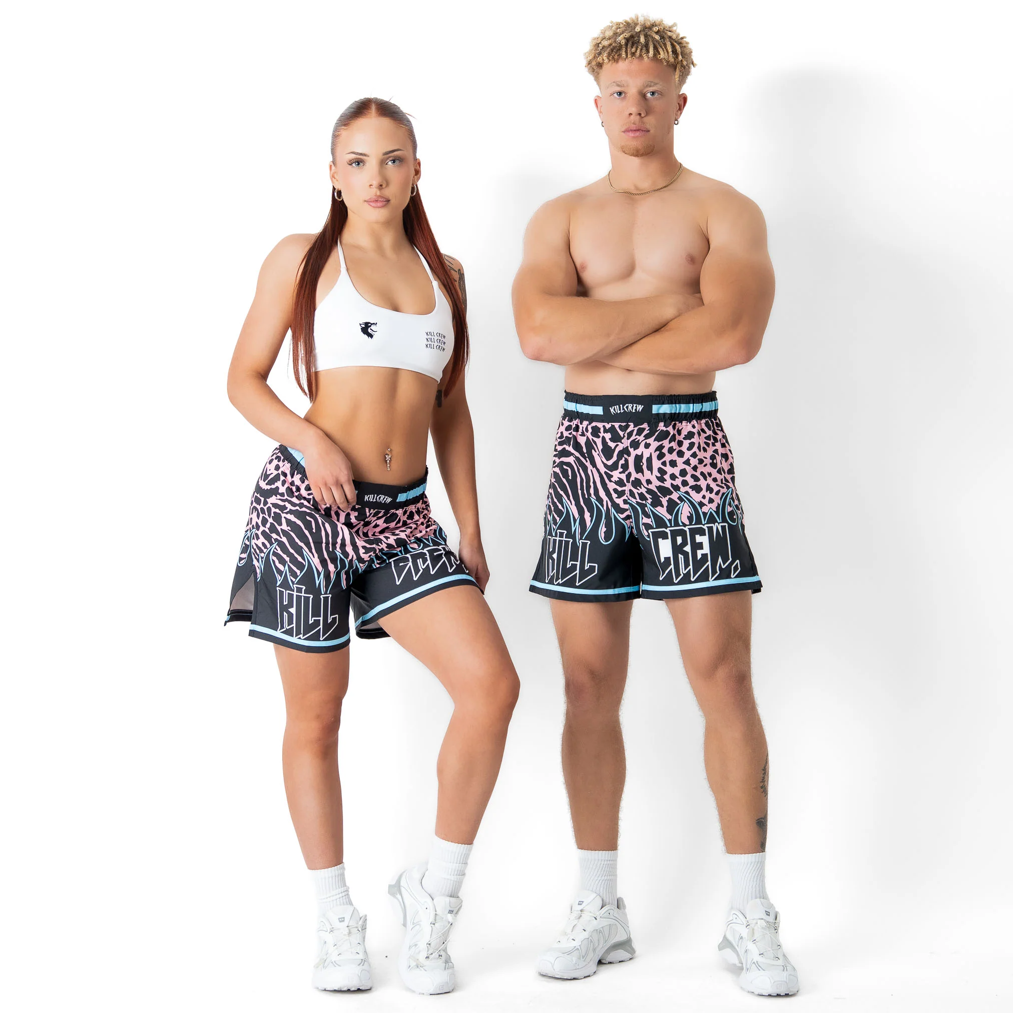 BSEM FIGHT SHORTS (THAI CUT) - BLUE / PINK - Image 2