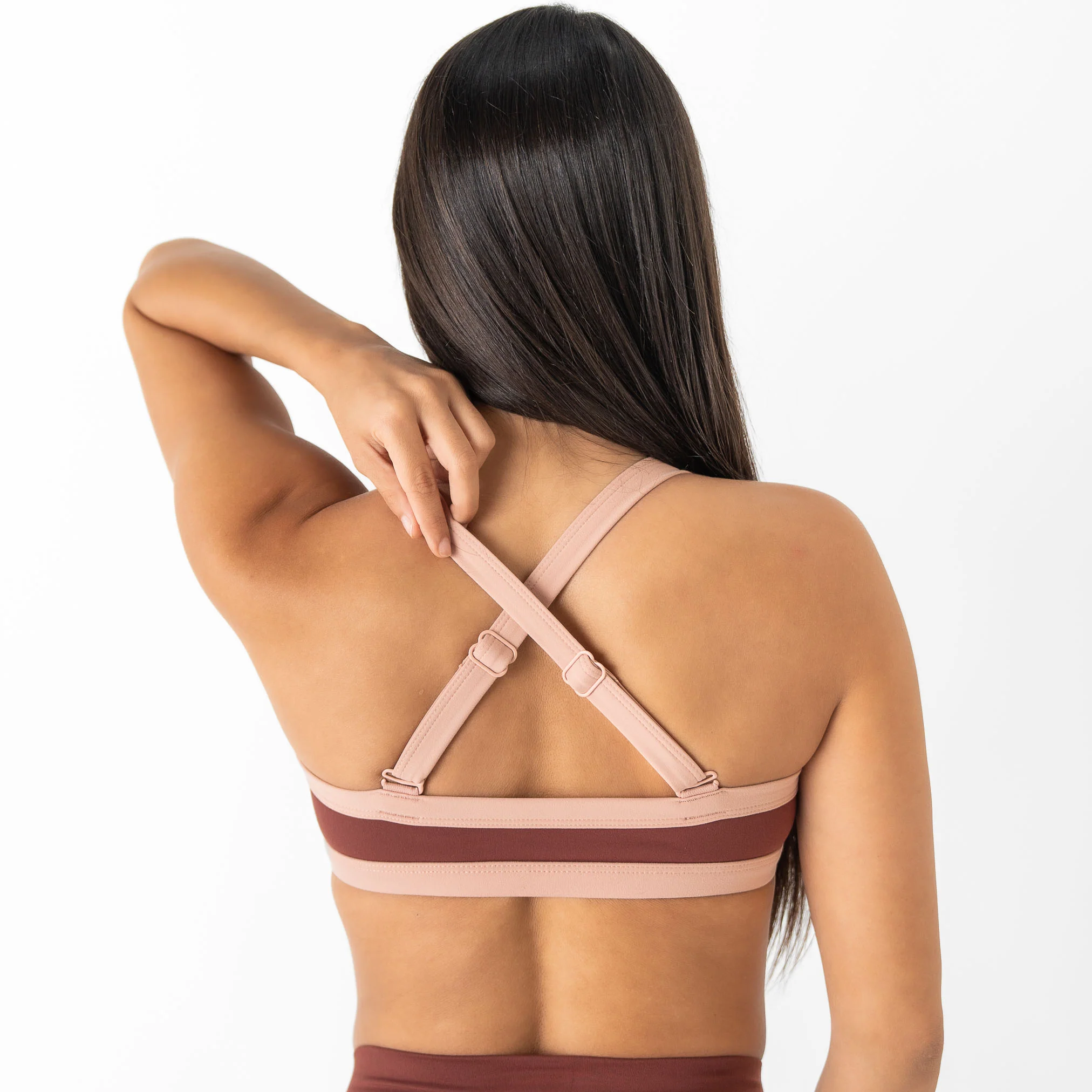 COLOR BLOCK SPORTS BRA - BROWN - Image 2