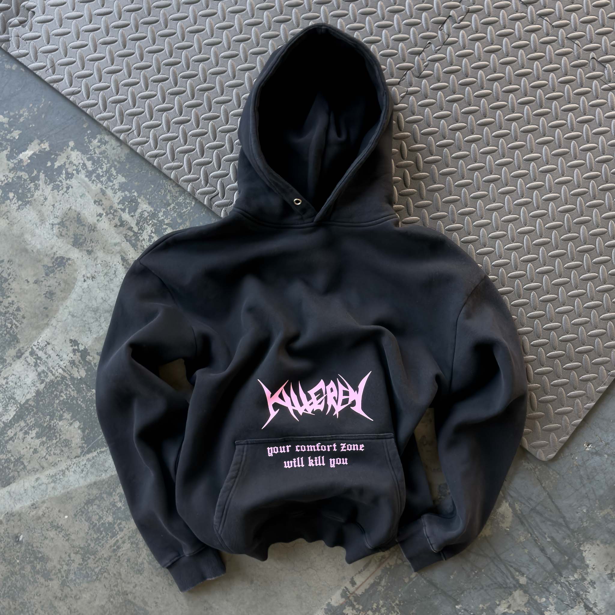 OVERSIZED LUX "COMFORT ZONE" HOODIE - BLACK / PINK - Image 3