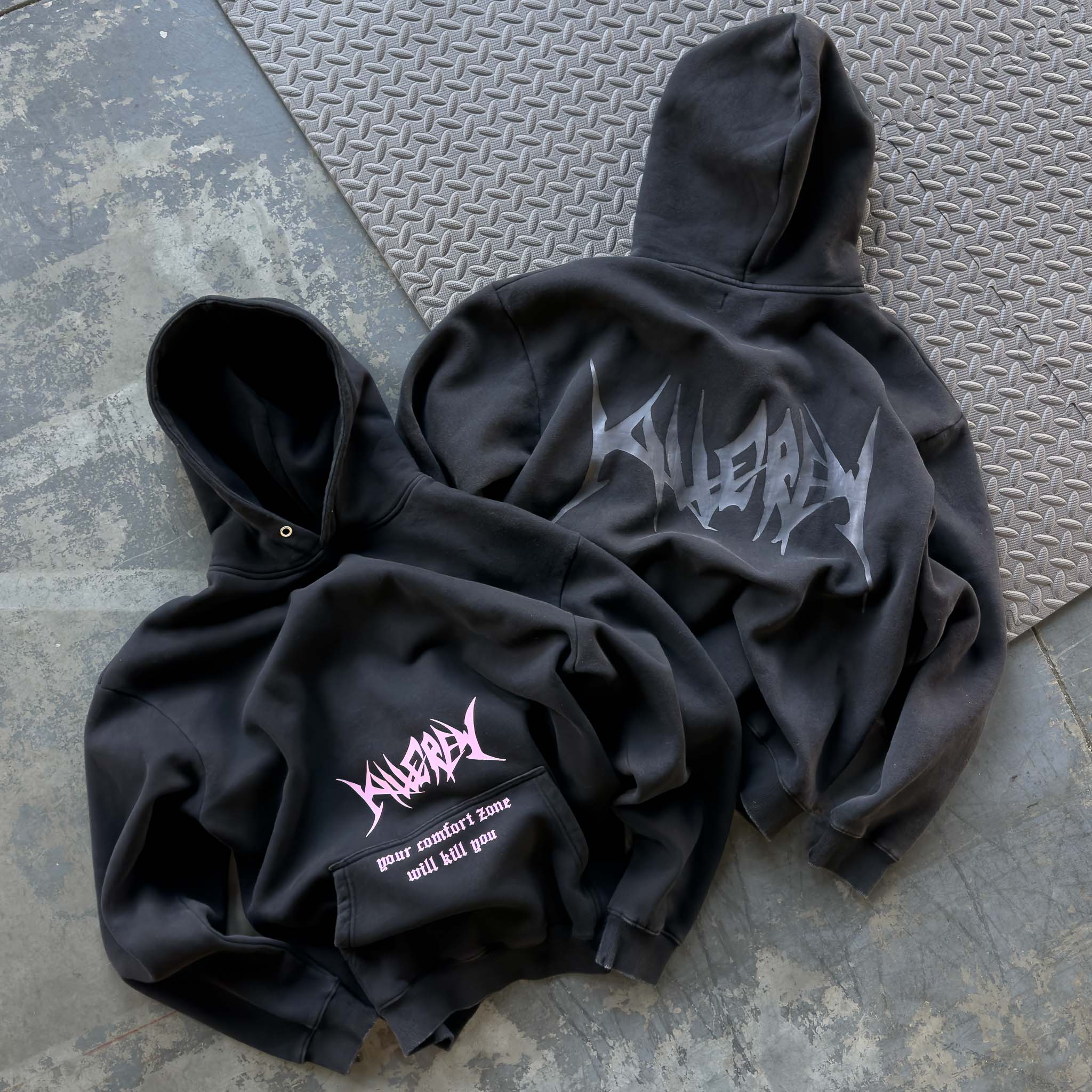 OVERSIZED LUX "COMFORT ZONE" HOODIE - BLACK / PINK - Image 5
