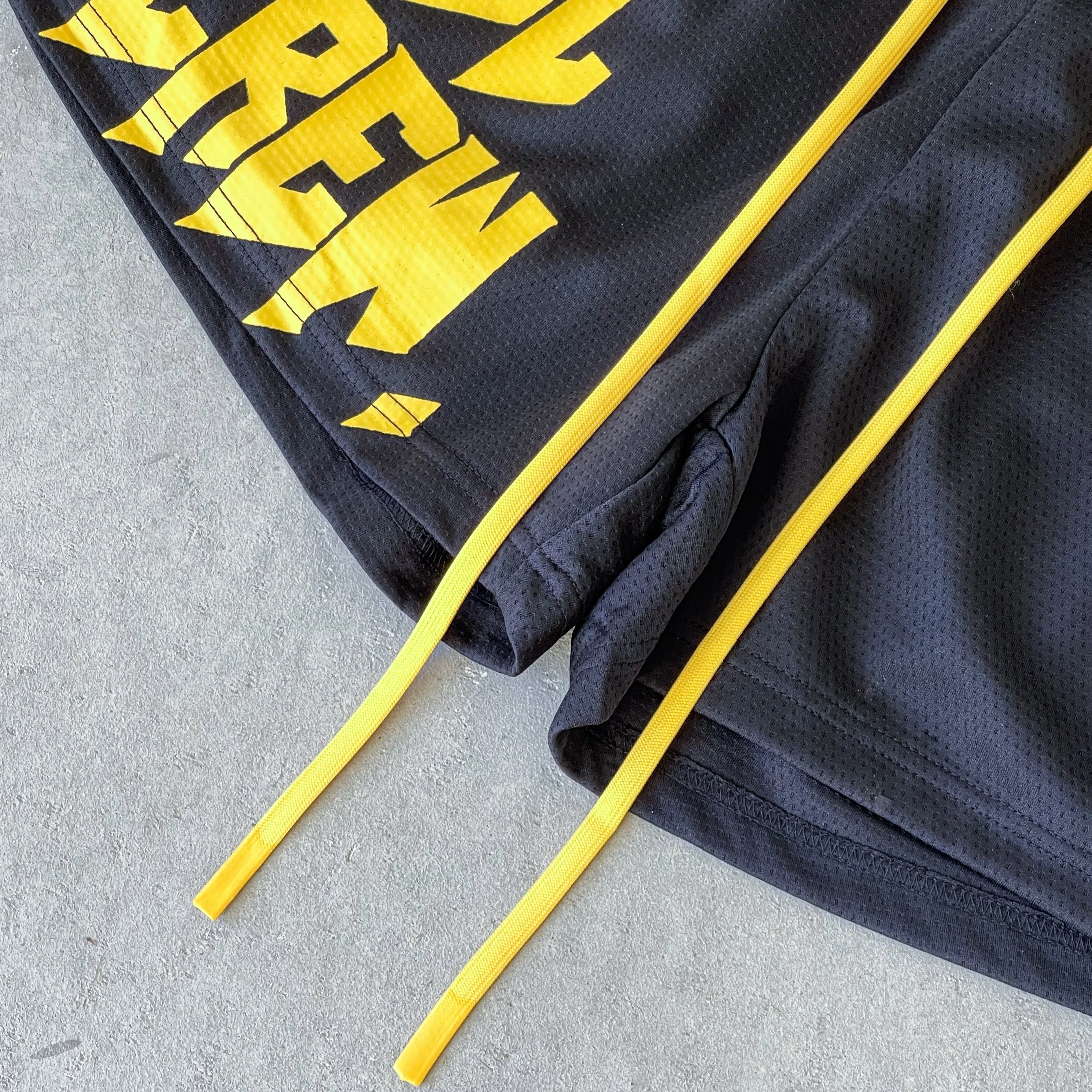 MUAY THAI SHORTS (MID THIGH CUT) - BLACK / YELLOW - Image 3