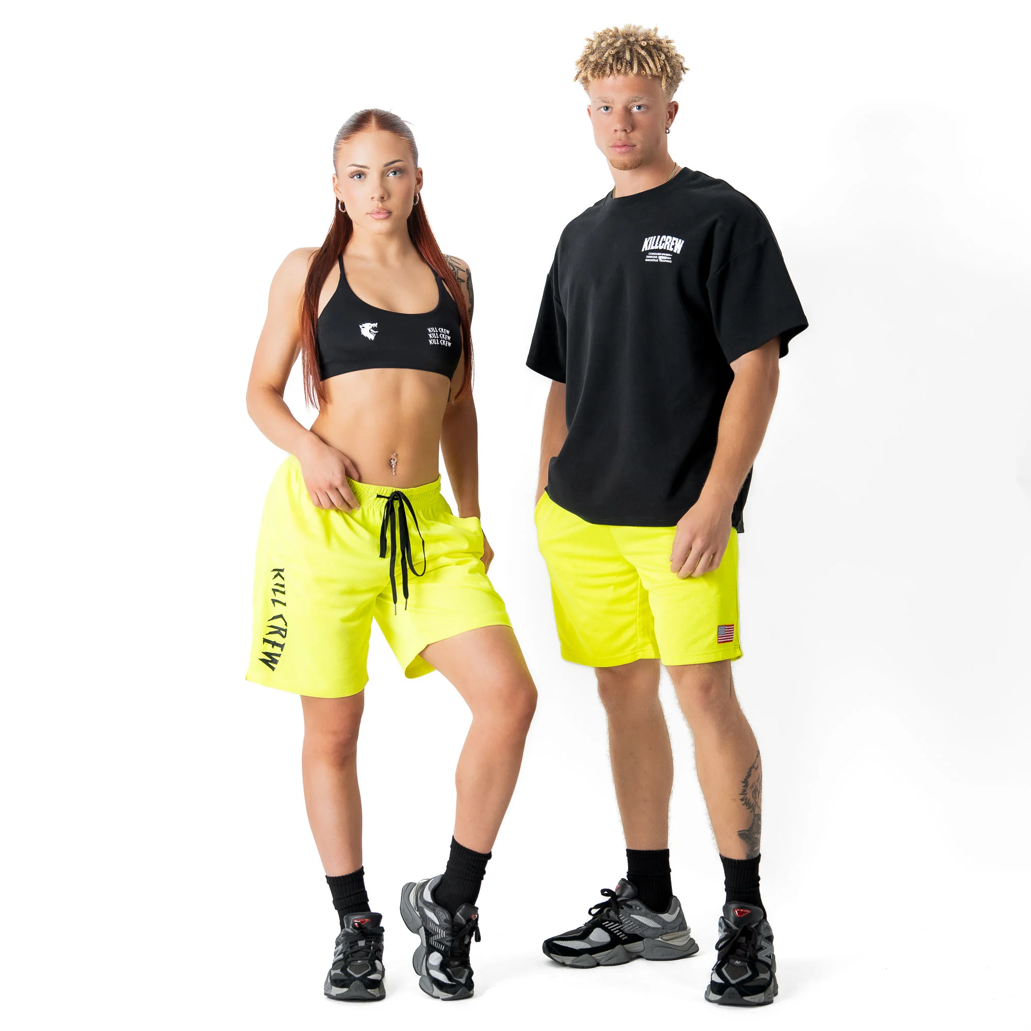 RELAXED CUT SHORTS EMBROIDERED FLAG - NEON YELLOW - Image 2