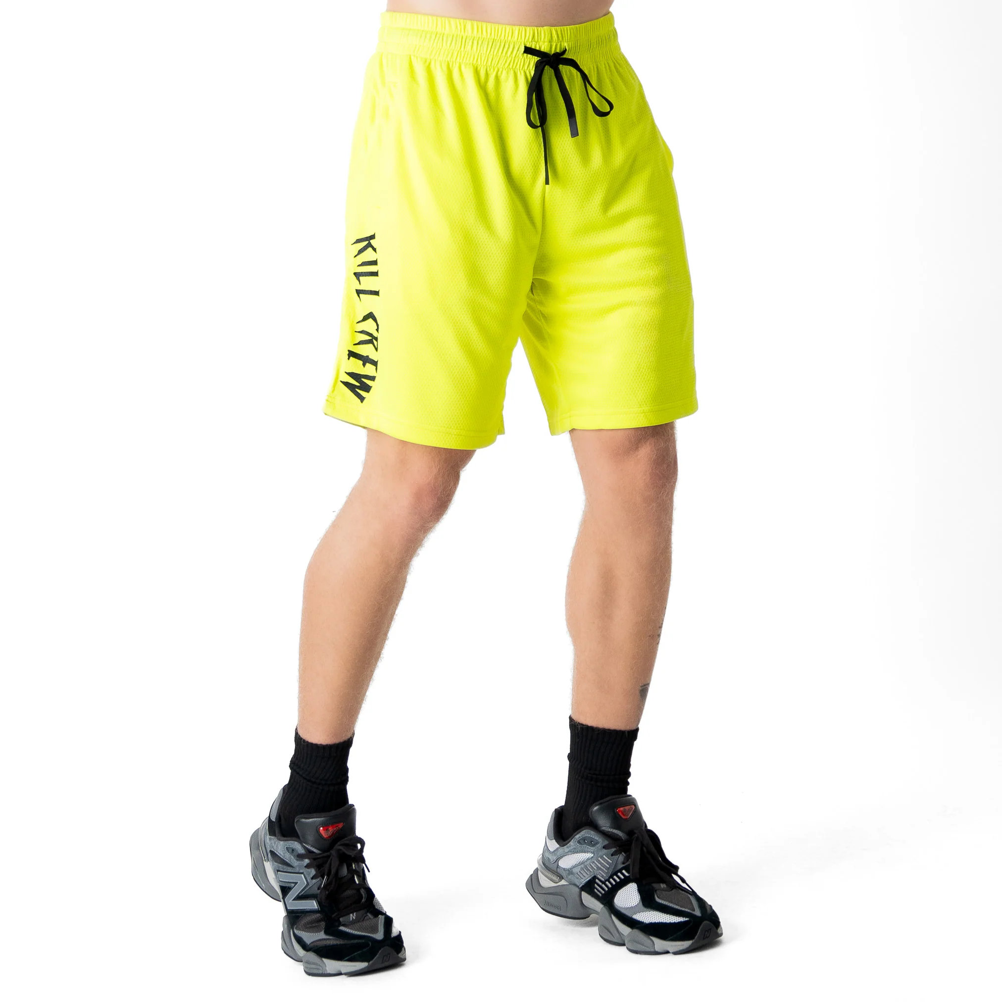 RELAXED CUT SHORTS EMBROIDERED FLAG - NEON YELLOW - Image 3