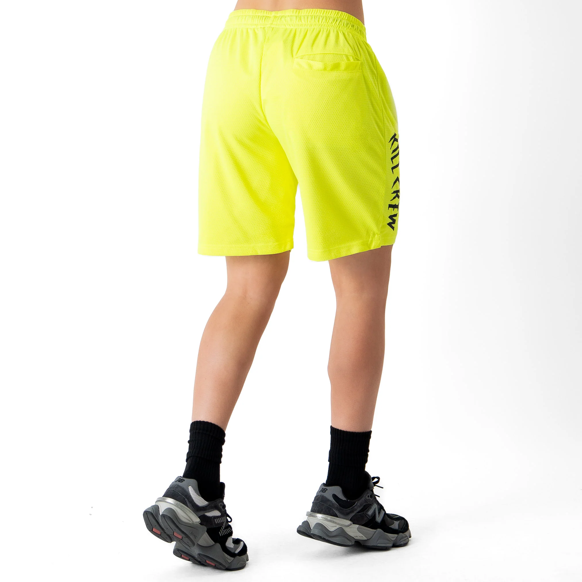 RELAXED CUT SHORTS EMBROIDERED FLAG - NEON YELLOW - Image 6