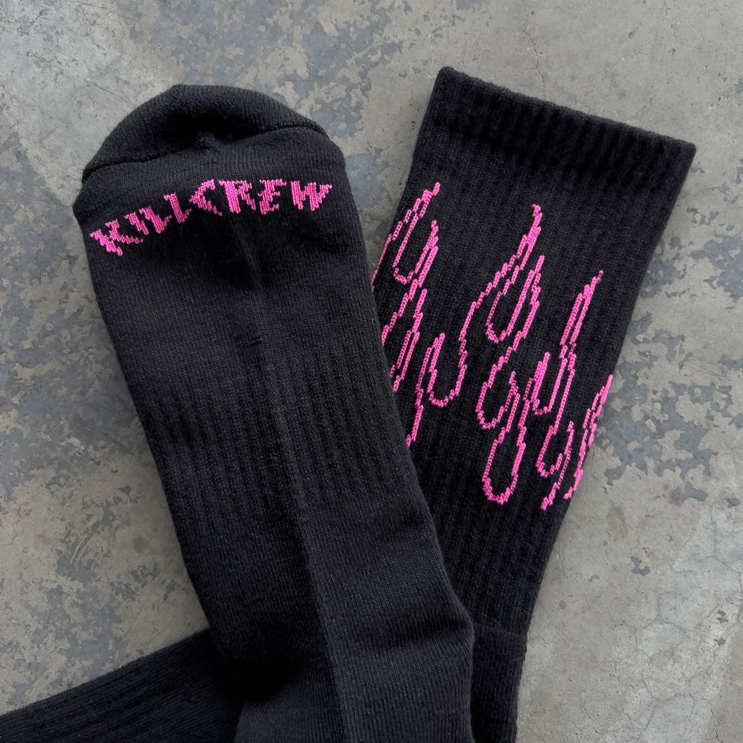 FLAME HIGH SOCKS - BLACK / PINK - Image 3