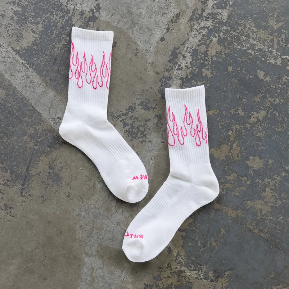 FLAME HIGH SOCKS - WHITE / PINK - Image 2