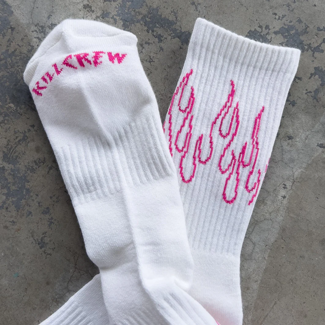 FLAME HIGH SOCKS - WHITE / PINK - Image 3