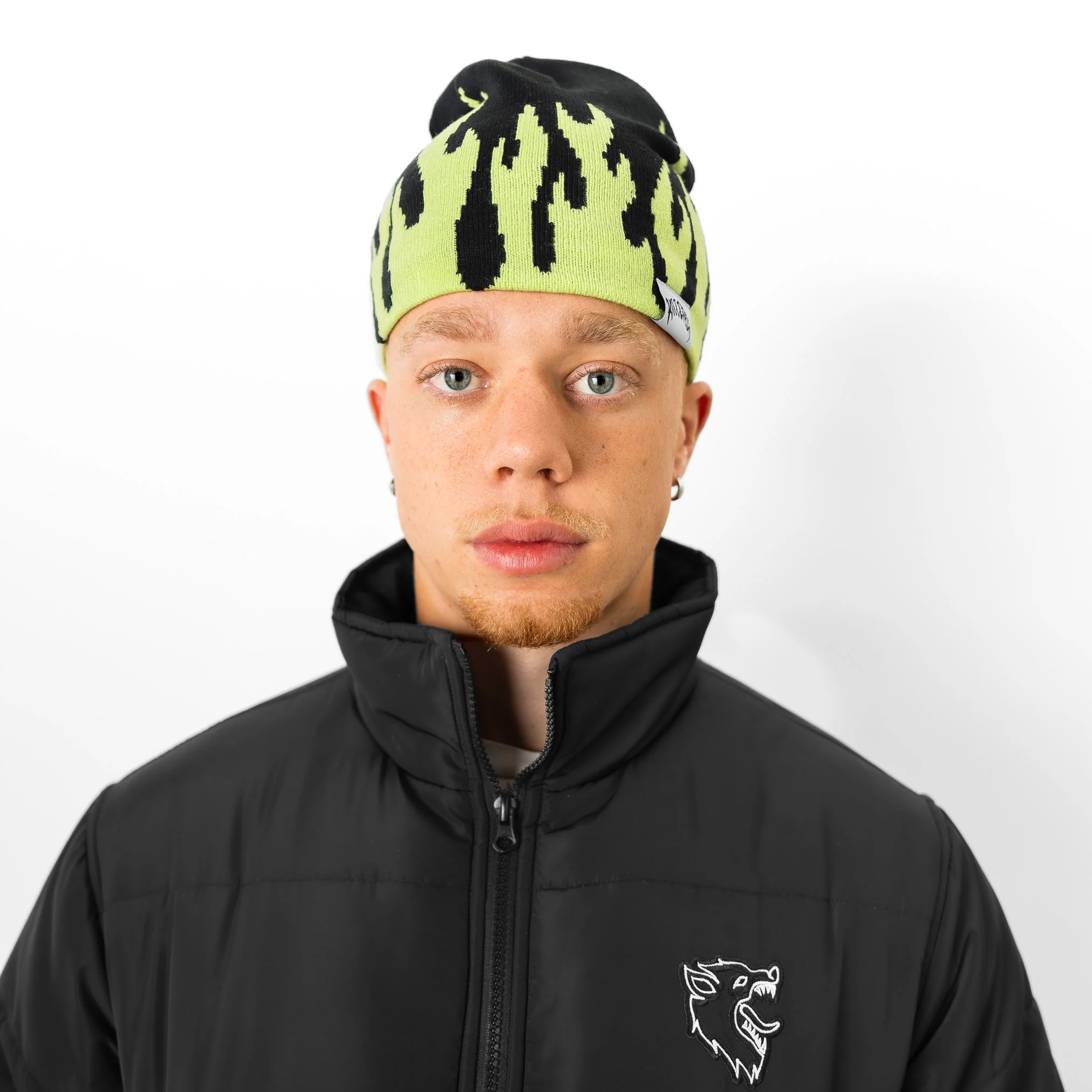 FLAME SKULL CAP BEANIE - BLACK / GREEN - Image 3