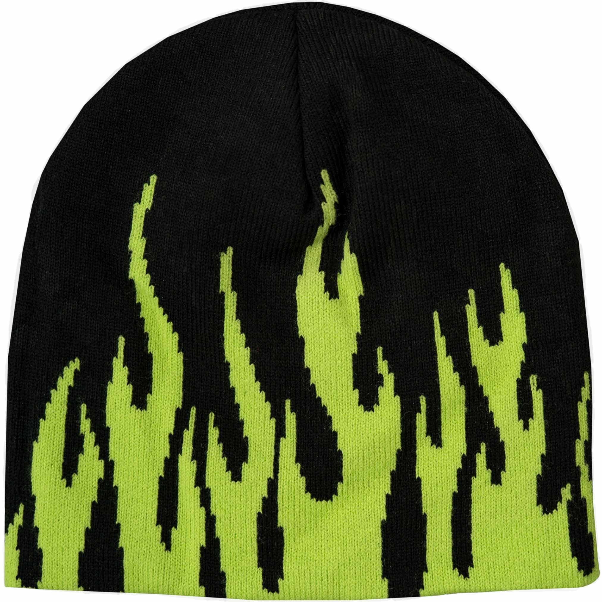 FLAME SKULL CAP BEANIE - BLACK / GREEN - Image 6