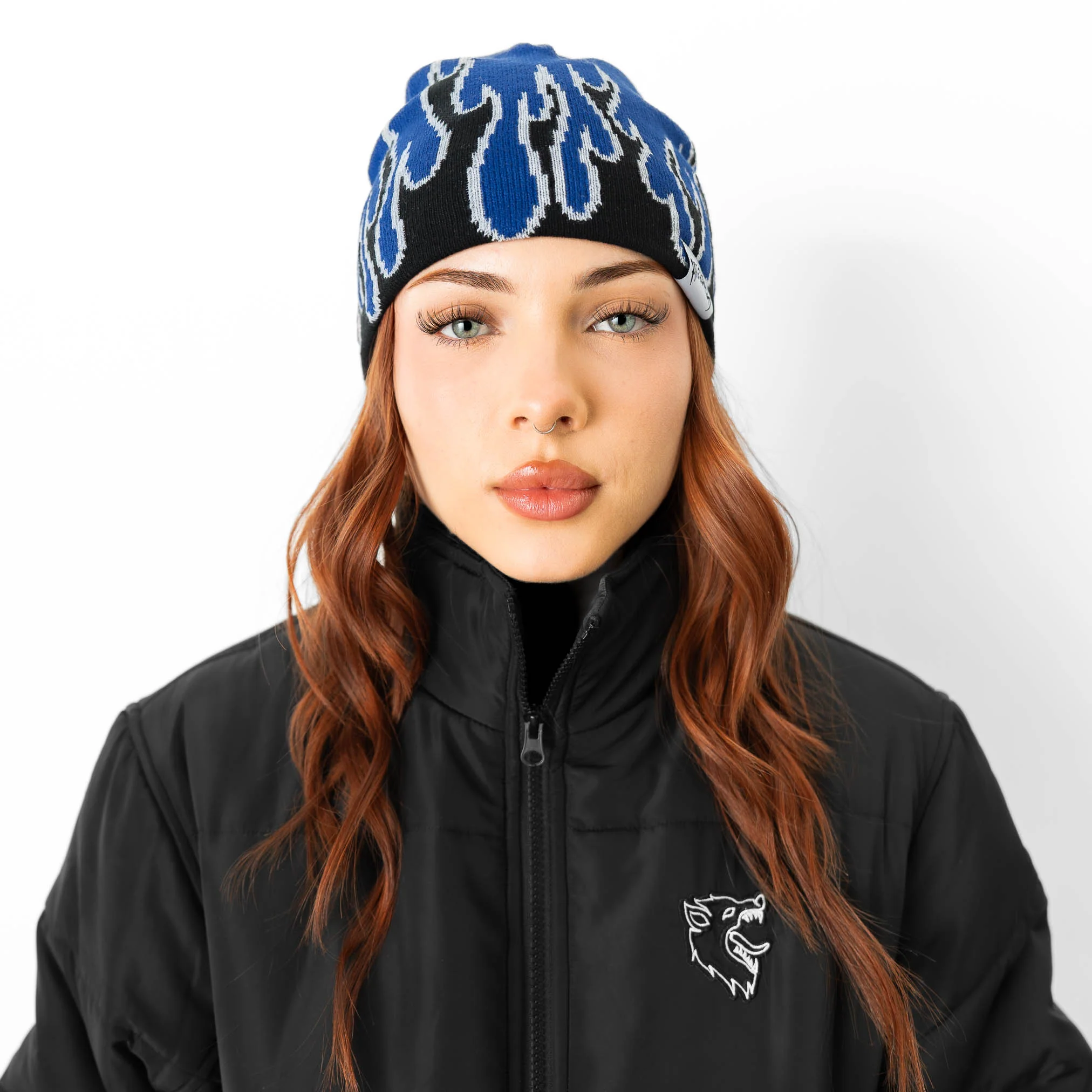 FLAME SKULL CAP BEANIE - BLUE / BLACK - Image 3