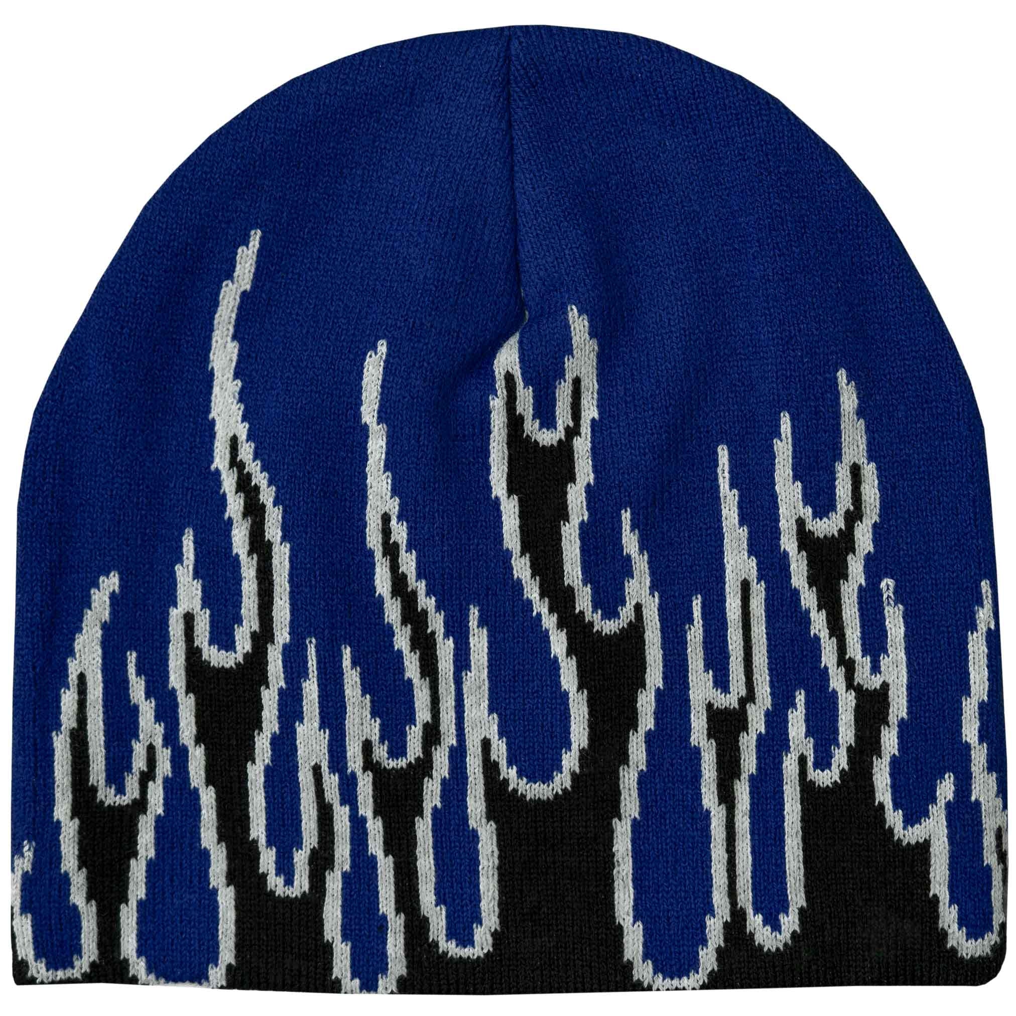 FLAME SKULL CAP BEANIE - BLUE / BLACK - Image 6