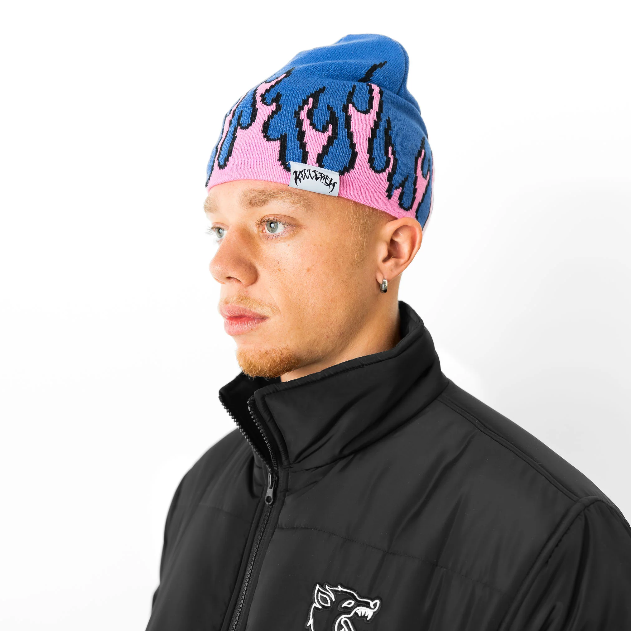 FLAME SKULL CAP BEANIE - BLUE / PINK - Image 2
