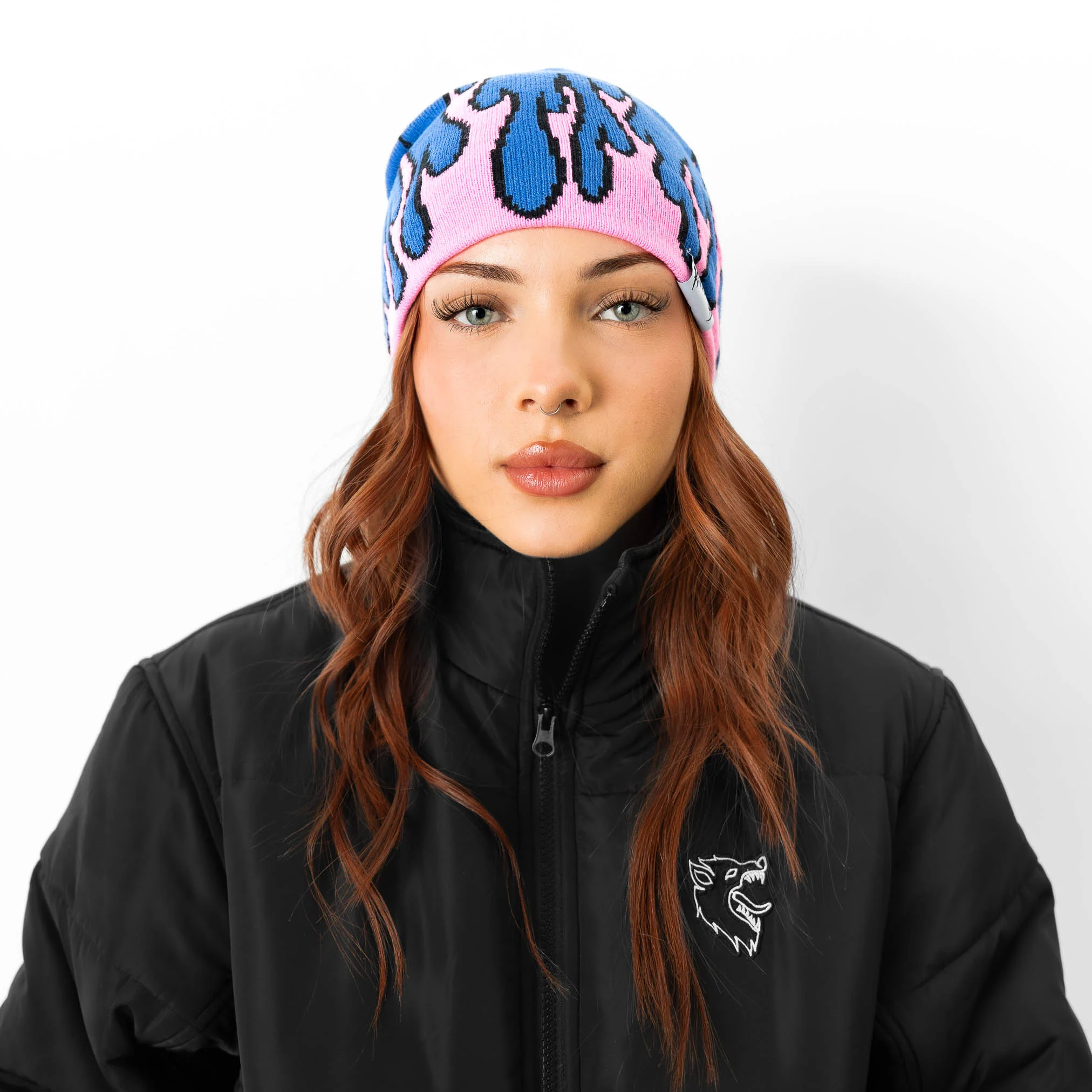 FLAME SKULL CAP BEANIE - BLUE / PINK - Image 3