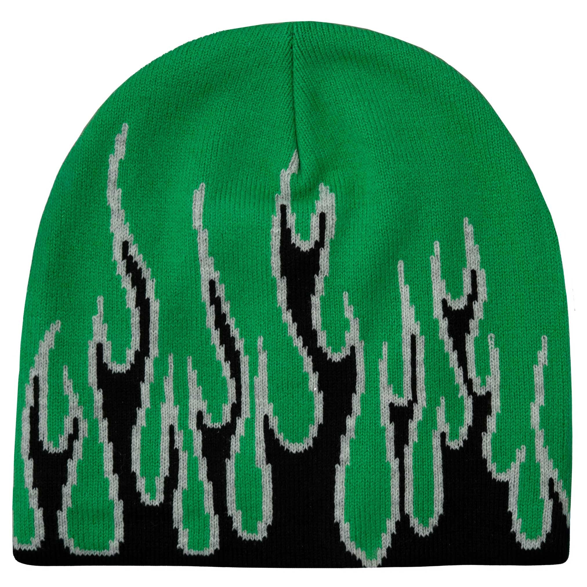 FLAME SKULL CAP BEANIE - GREEN / BLACK - Image 6