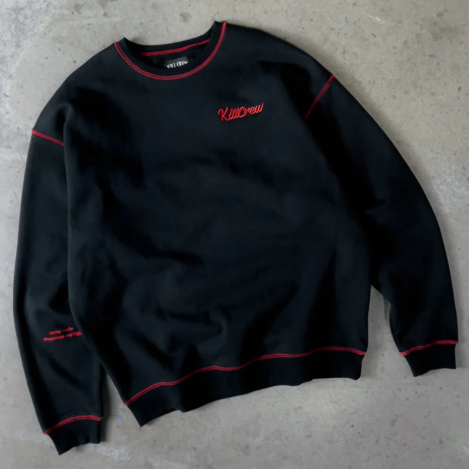 OVERSIZED LUX OUTSEAM CREW NECK - BLACK / RED - Image 3