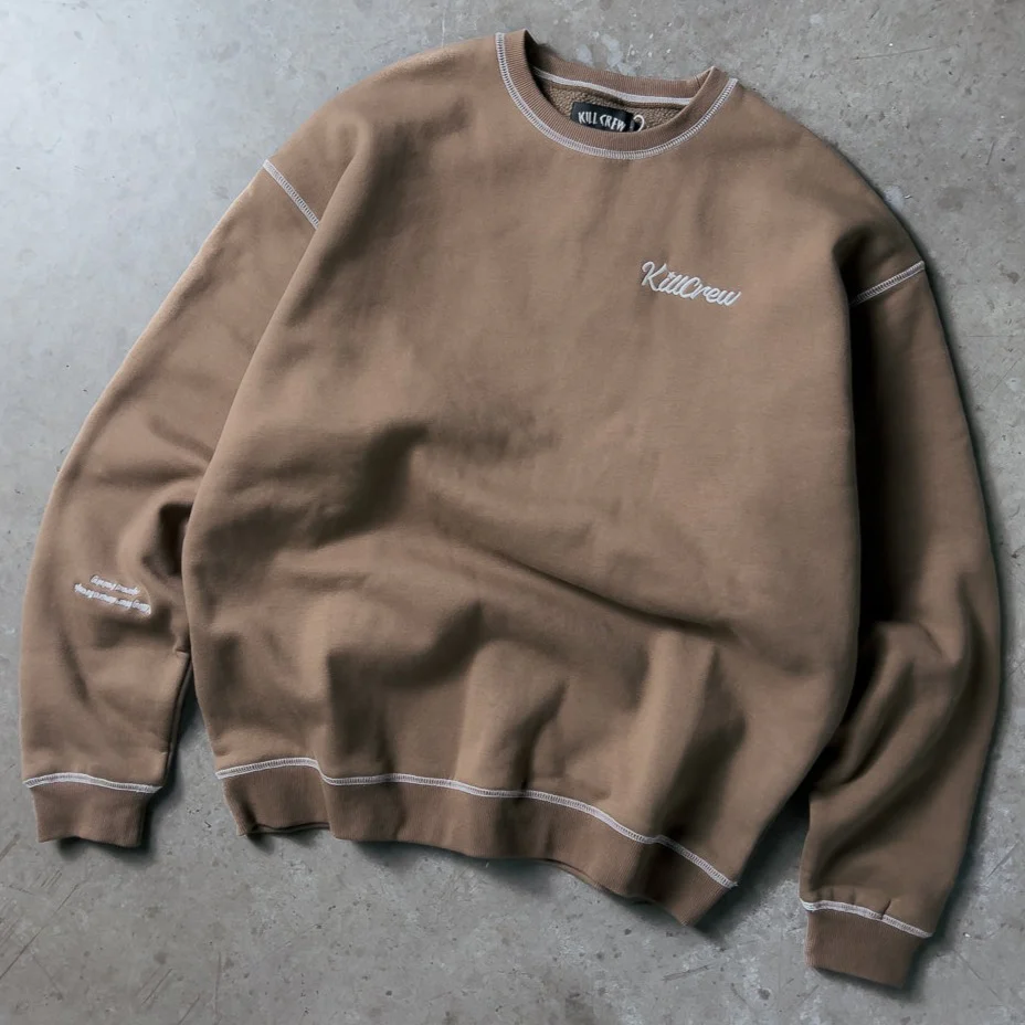 OVERSIZED LUX OUTSEAM CREW NECK - BROWN - Image 3