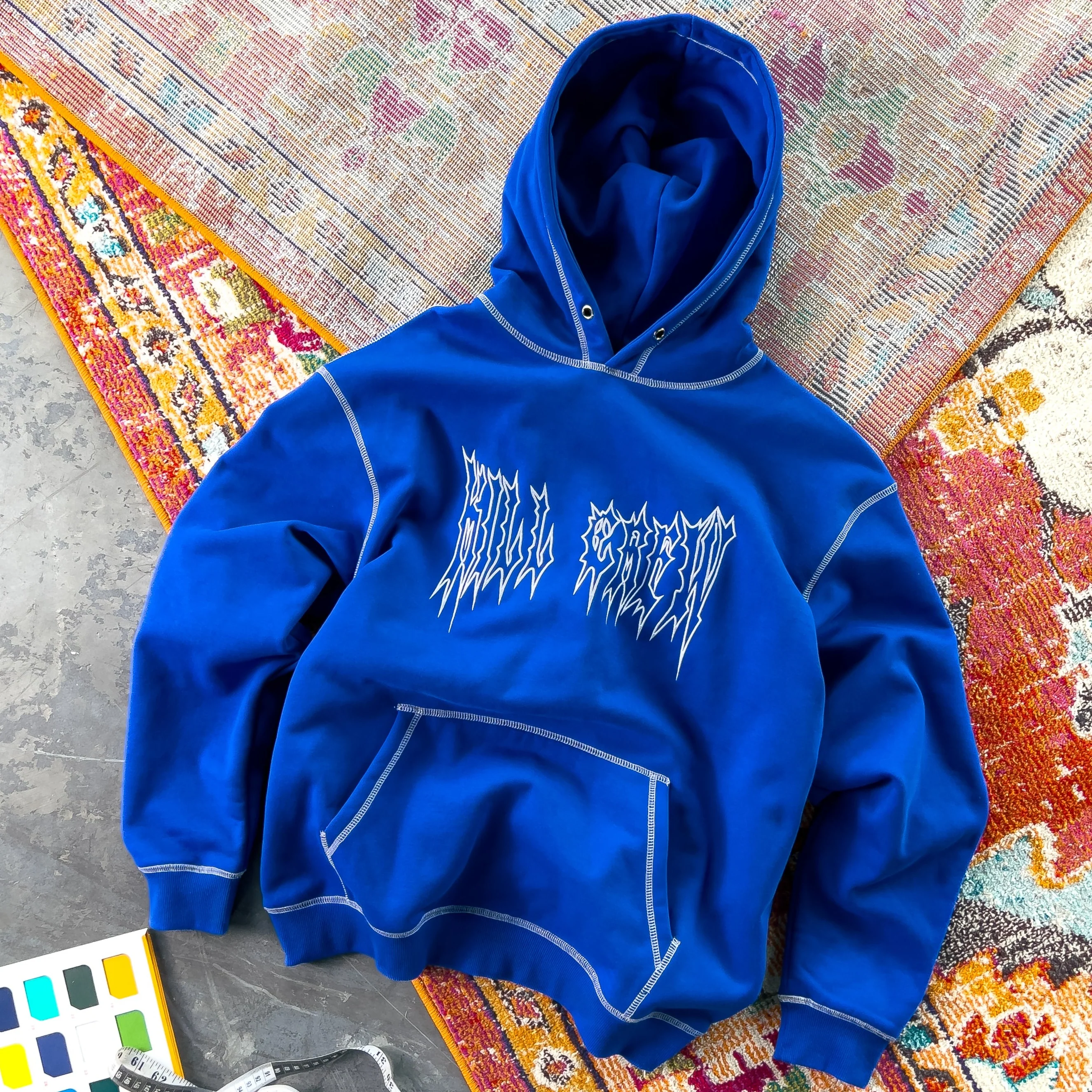 HEAVYWEIGHT LUX OUTSEAM HOODIE - BLUE / WHITE - Image 3