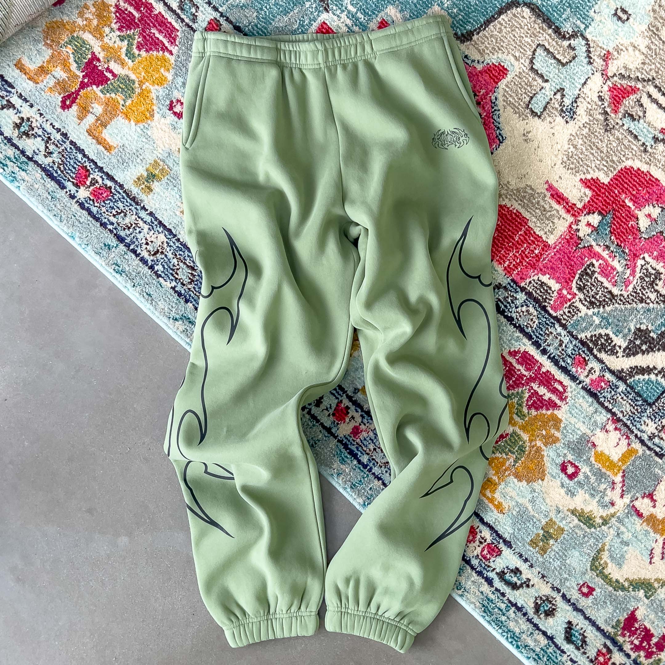 OVERSIZED LUX "TRIBAL" SWEATPANTS - GREEN / BLACK - Image 5