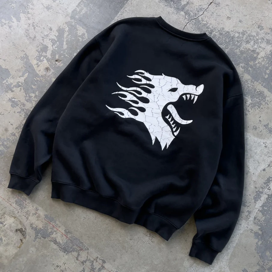 OVERSIZED LUX WAR WOLF CREW NECK - BLACK / WHITE - Image 3