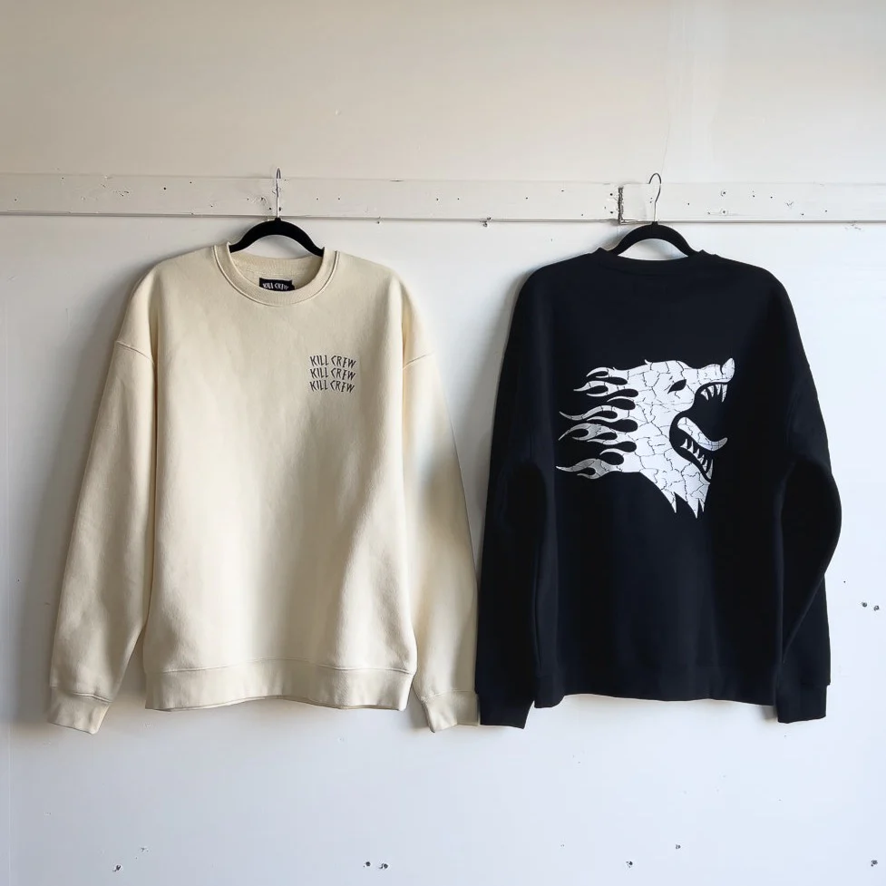 OVERSIZED LUX WAR WOLF CREW NECK - BLACK / WHITE - Image 4