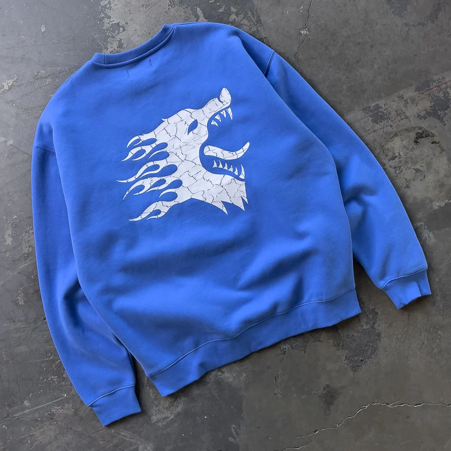 OVERSIZED LUX WAR WOLF CREW NECK - BLUE / WHITE - Image 3