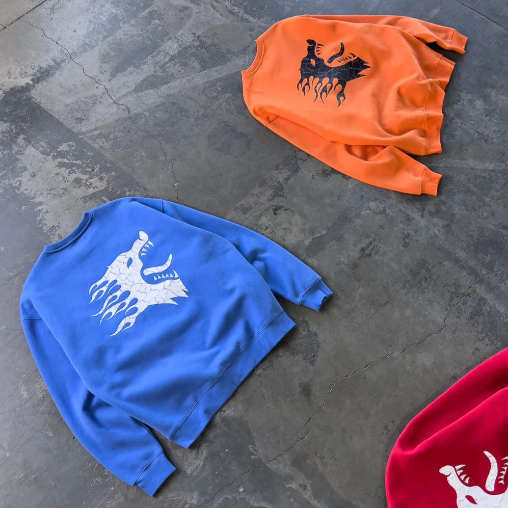 OVERSIZED LUX WAR WOLF CREW NECK - ORANGE / BLACK - Image 4