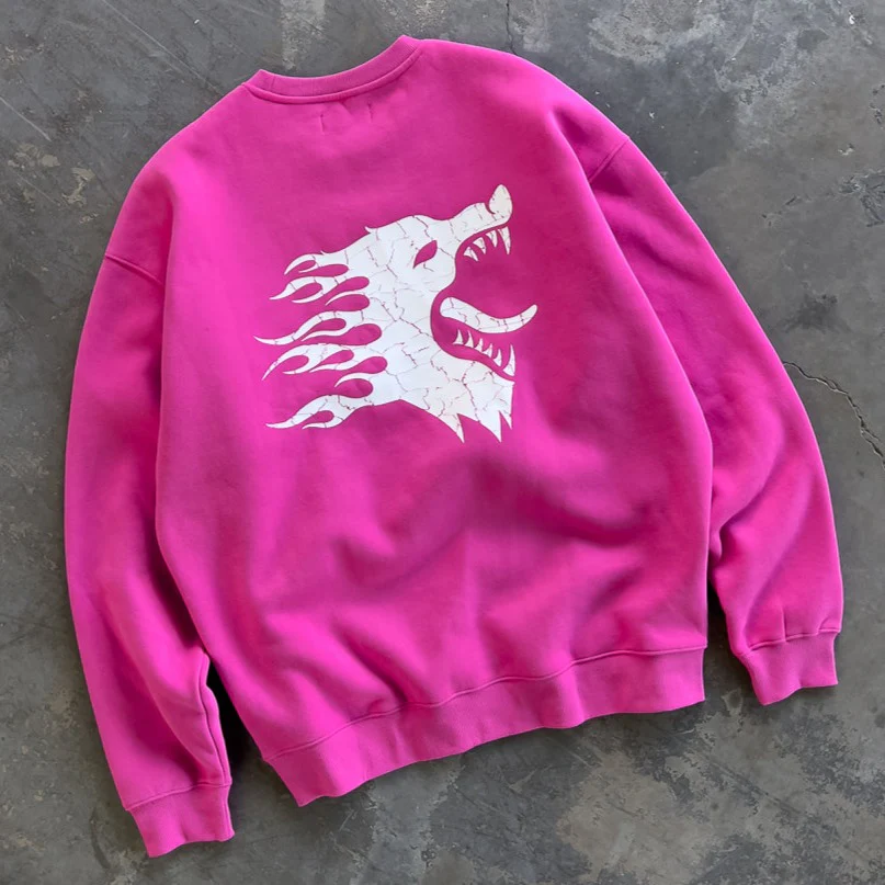 OVERSIZED LUX WAR WOLF CREW NECK - PINK / WHITE - Image 3