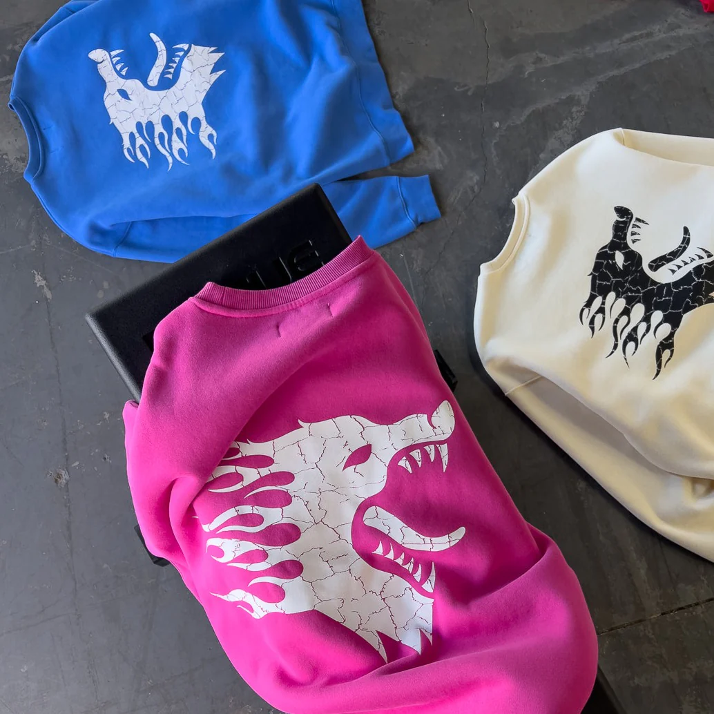 OVERSIZED LUX WAR WOLF CREW NECK - PINK / WHITE - Image 4