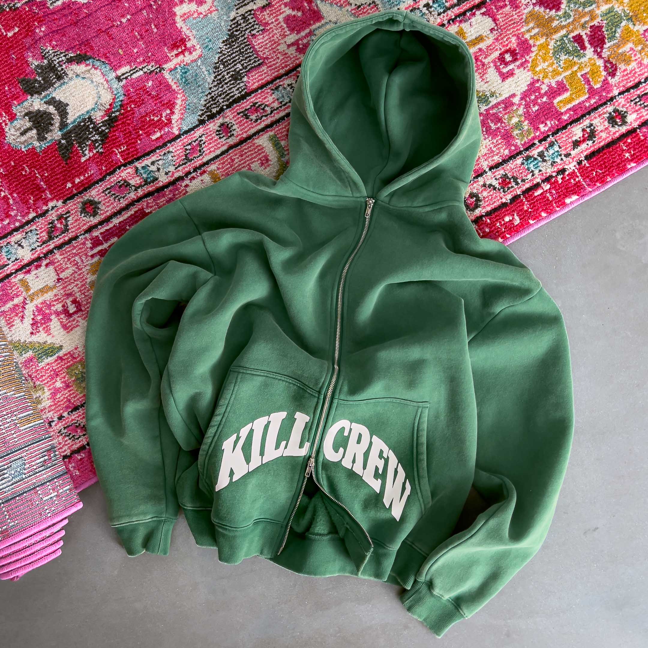 OVERSIZED LUX KILL CREW ZIP UP - GREEN / WHITE - Image 3