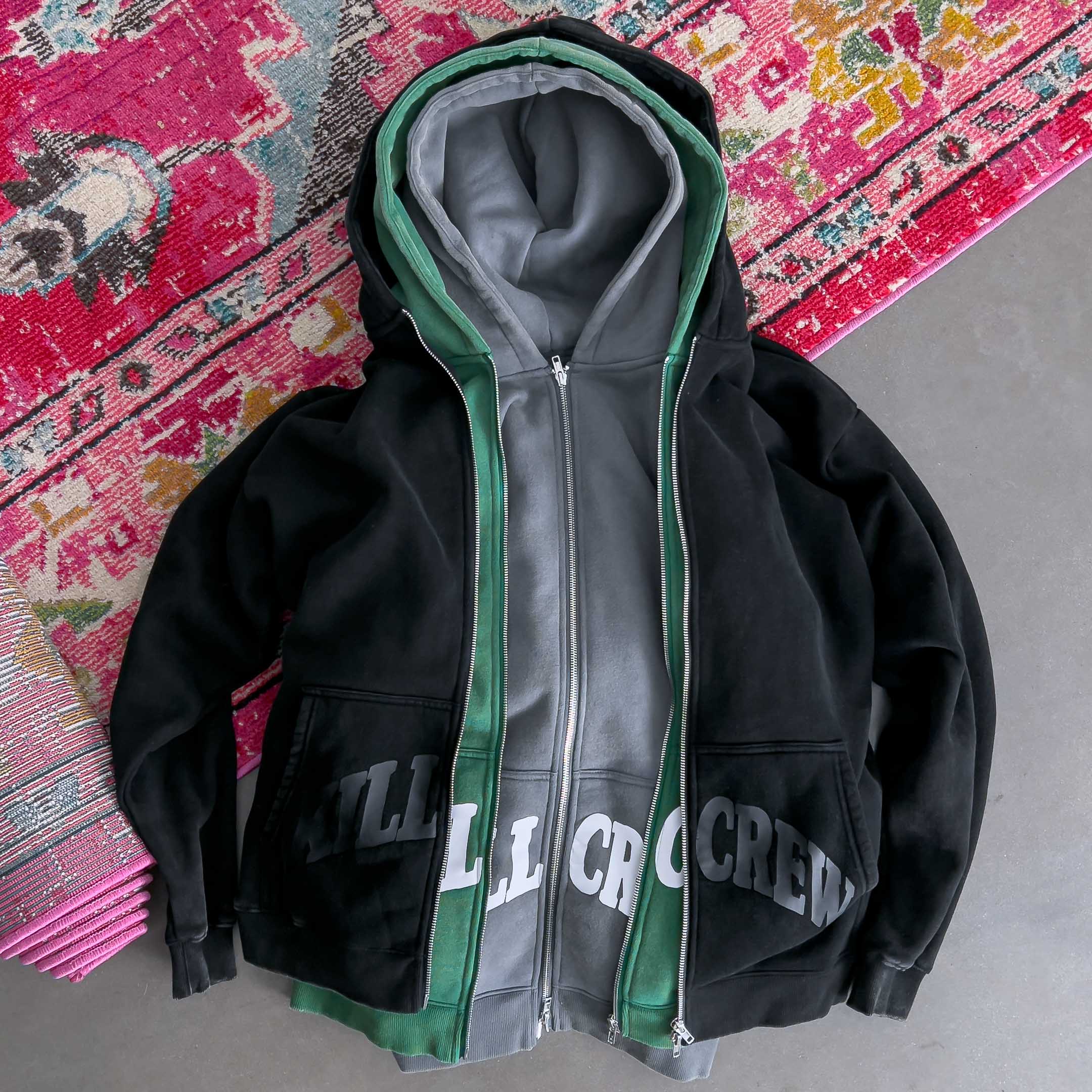 OVERSIZED LUX KILL CREW ZIP UP - GREEN / WHITE - Image 4