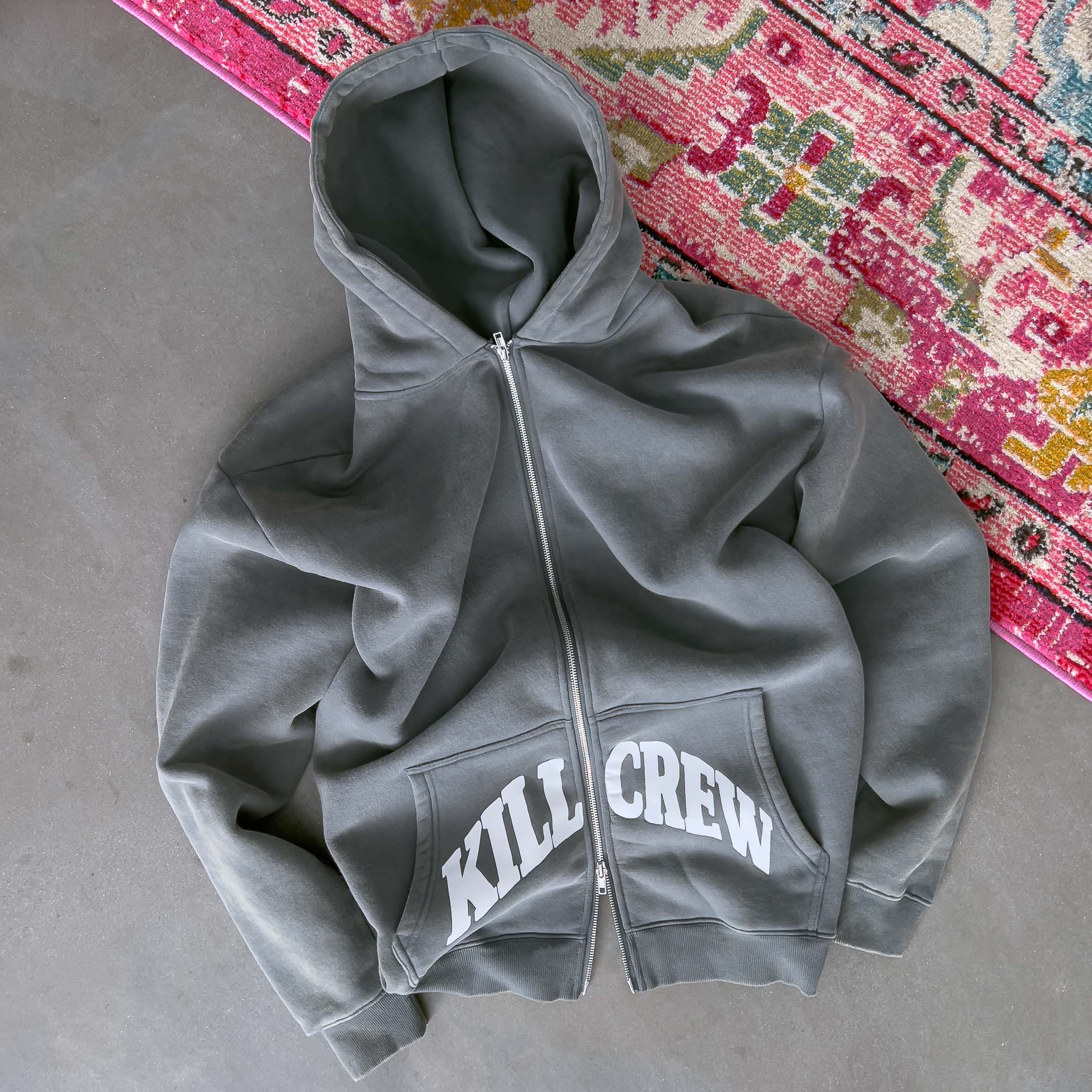 OVERSIZED LUX KILL CREW ZIP UP - GUNMETAL / WHITE - Image 3