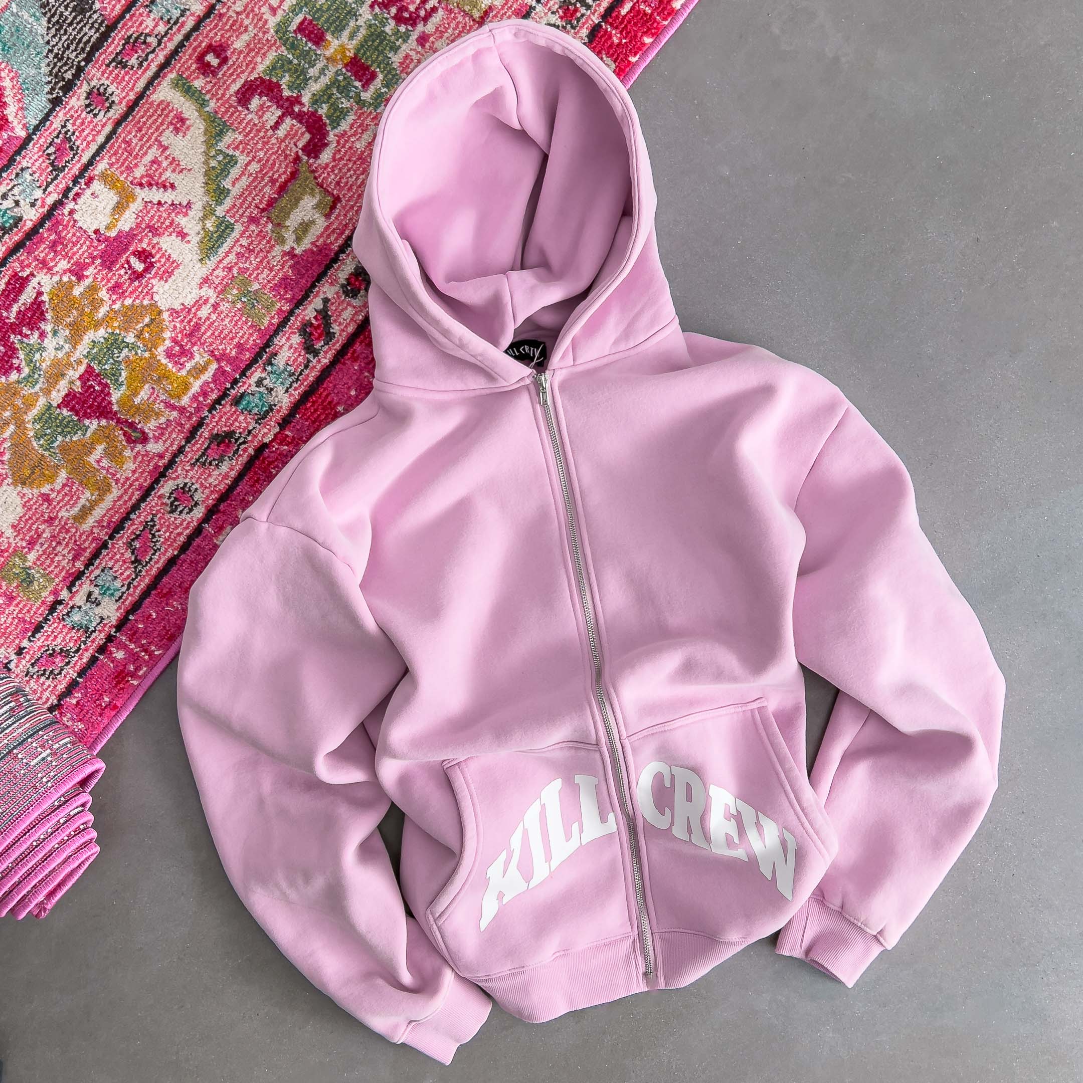 OVERSIZED LUX KILL CREW ZIP UP - PINK / WHITE - Image 3