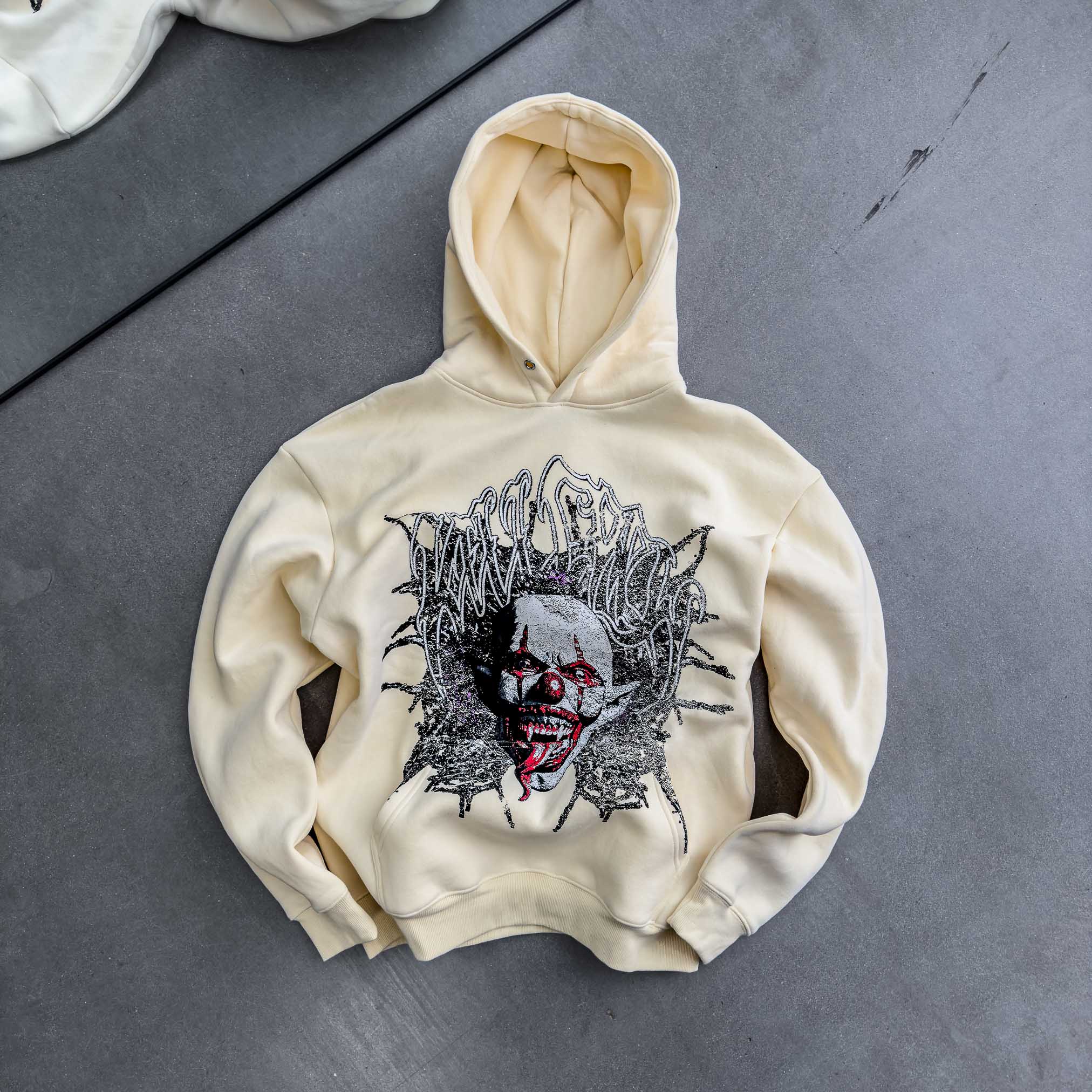 OVERSIZED LUX "PSYCHOTIC CLOWN" HOODIE - CREAM - Image 3
