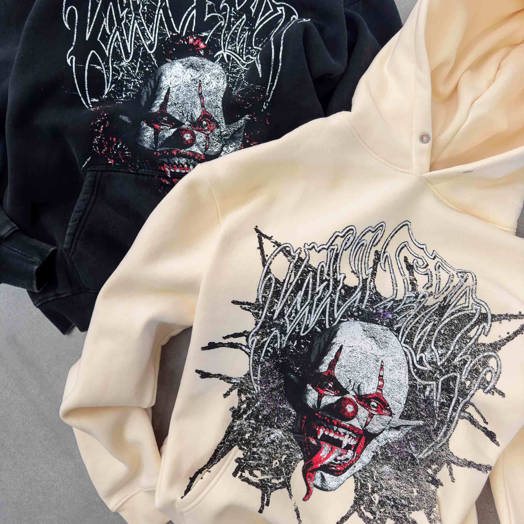 OVERSIZED LUX "PSYCHOTIC CLOWN" HOODIE - CREAM - Image 4