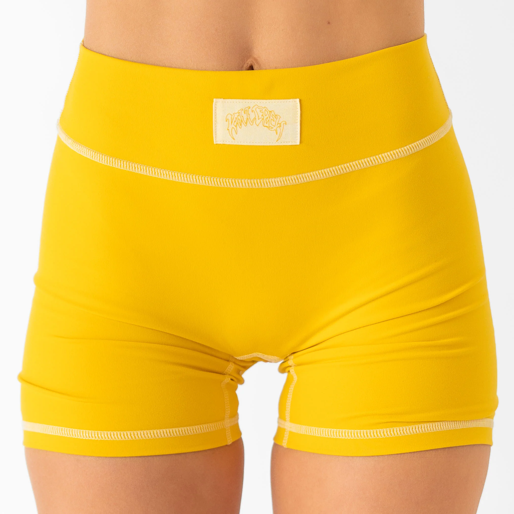 MID RISE COLOR BLOCK BIKER SHORT - AMBER