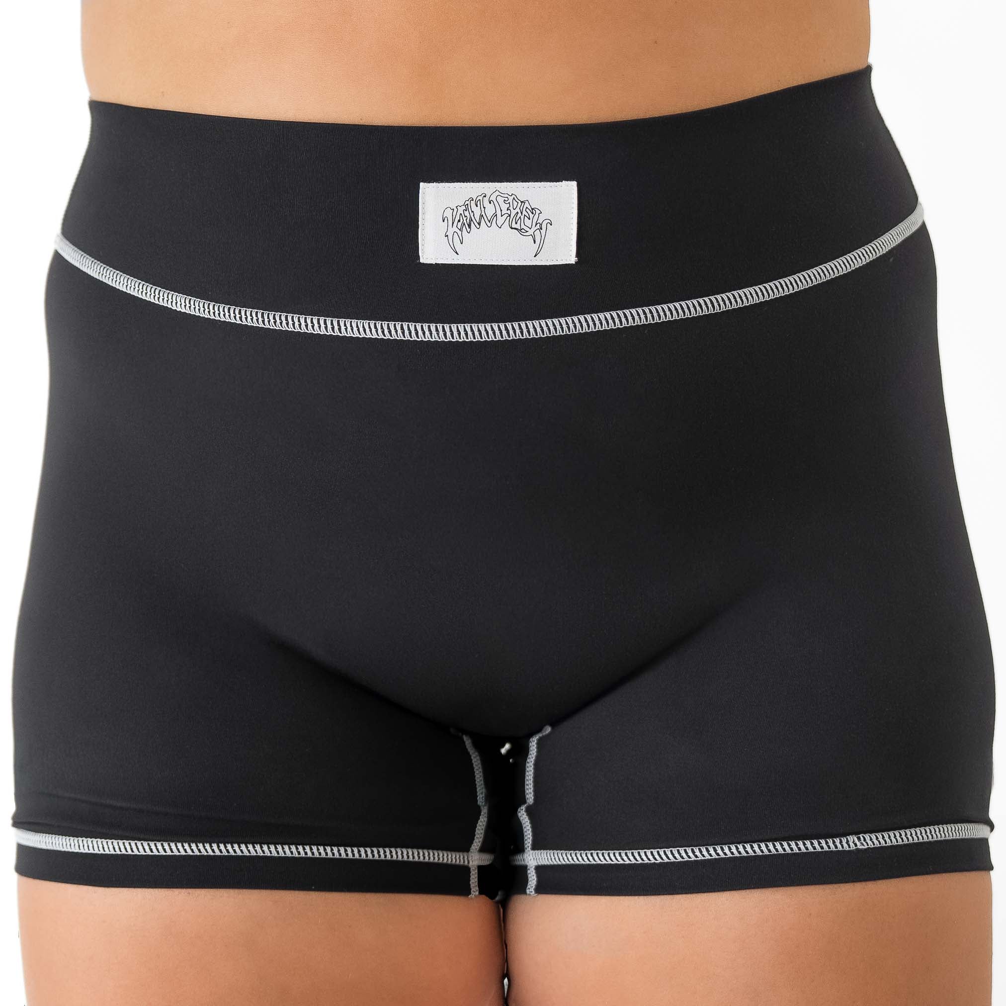 MID RISE COLOR BLOCK BIKER SHORT - BLACK