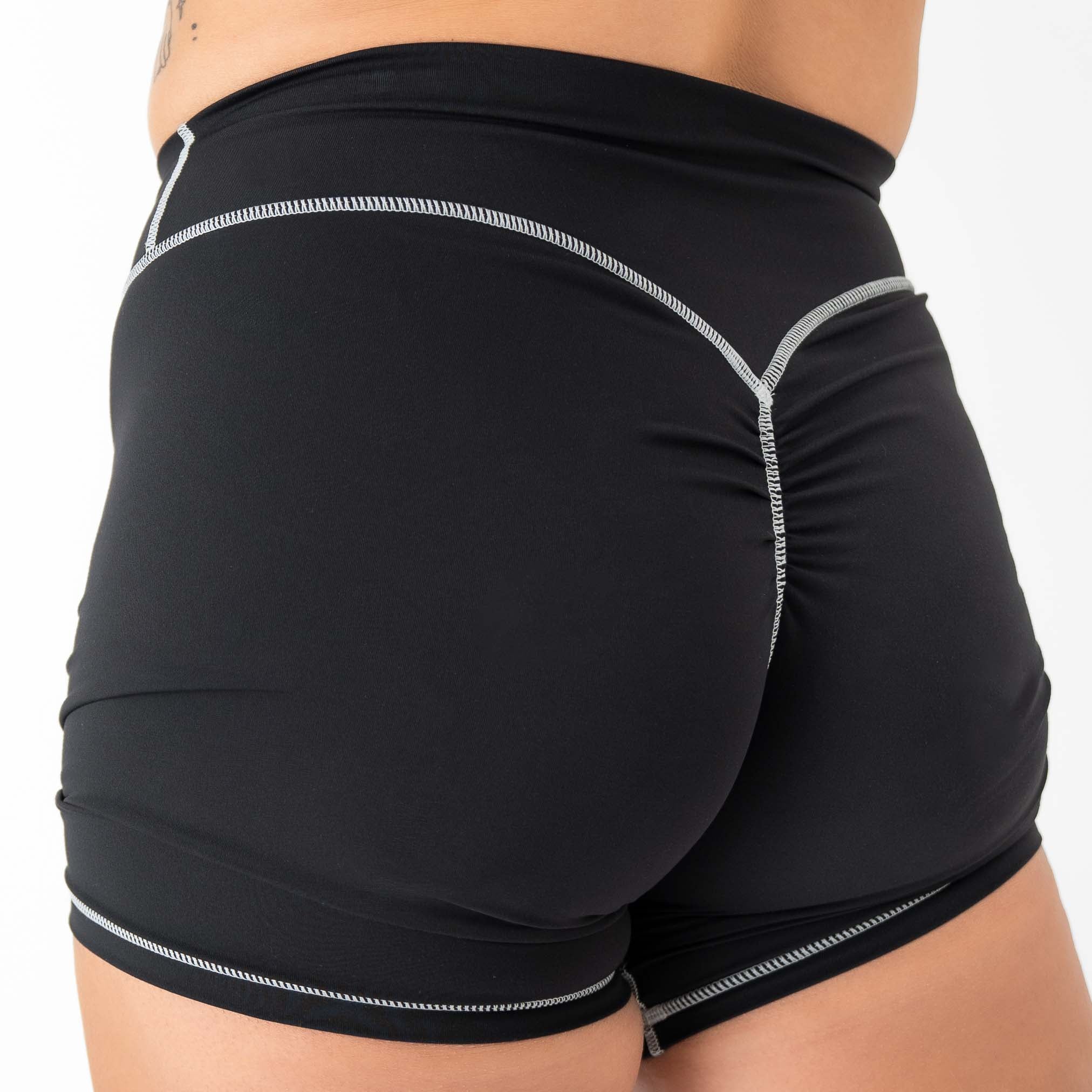 MID RISE COLOR BLOCK BIKER SHORT - BLACK - Image 2